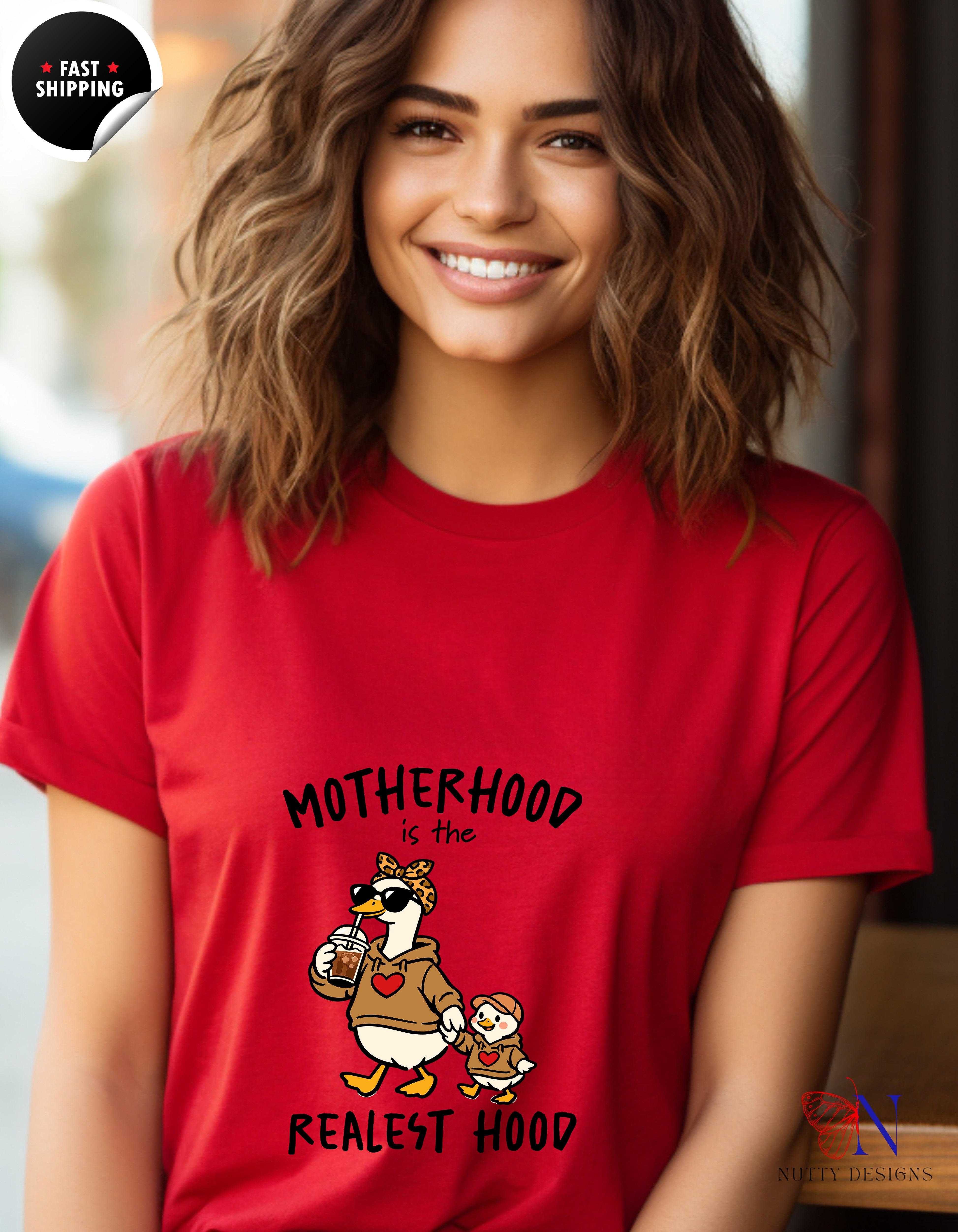 Motherhood Is The Realest Hood Mom Goose t-shirt lifestyle mockup - Mother's Day gift