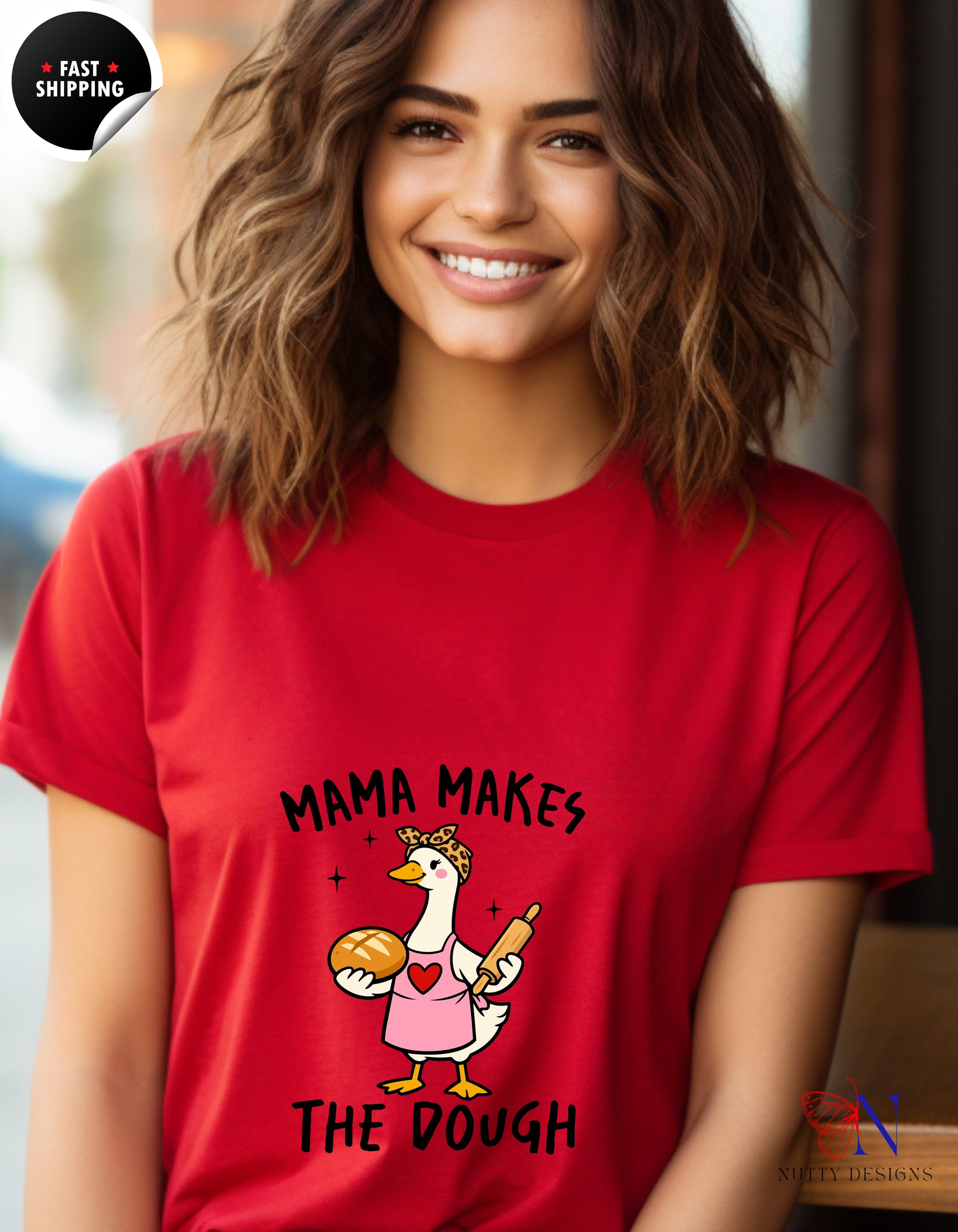 Mama Makes The Dough Funny Mom Goose t-shirt lifestyle mockup - Mother's Day gift