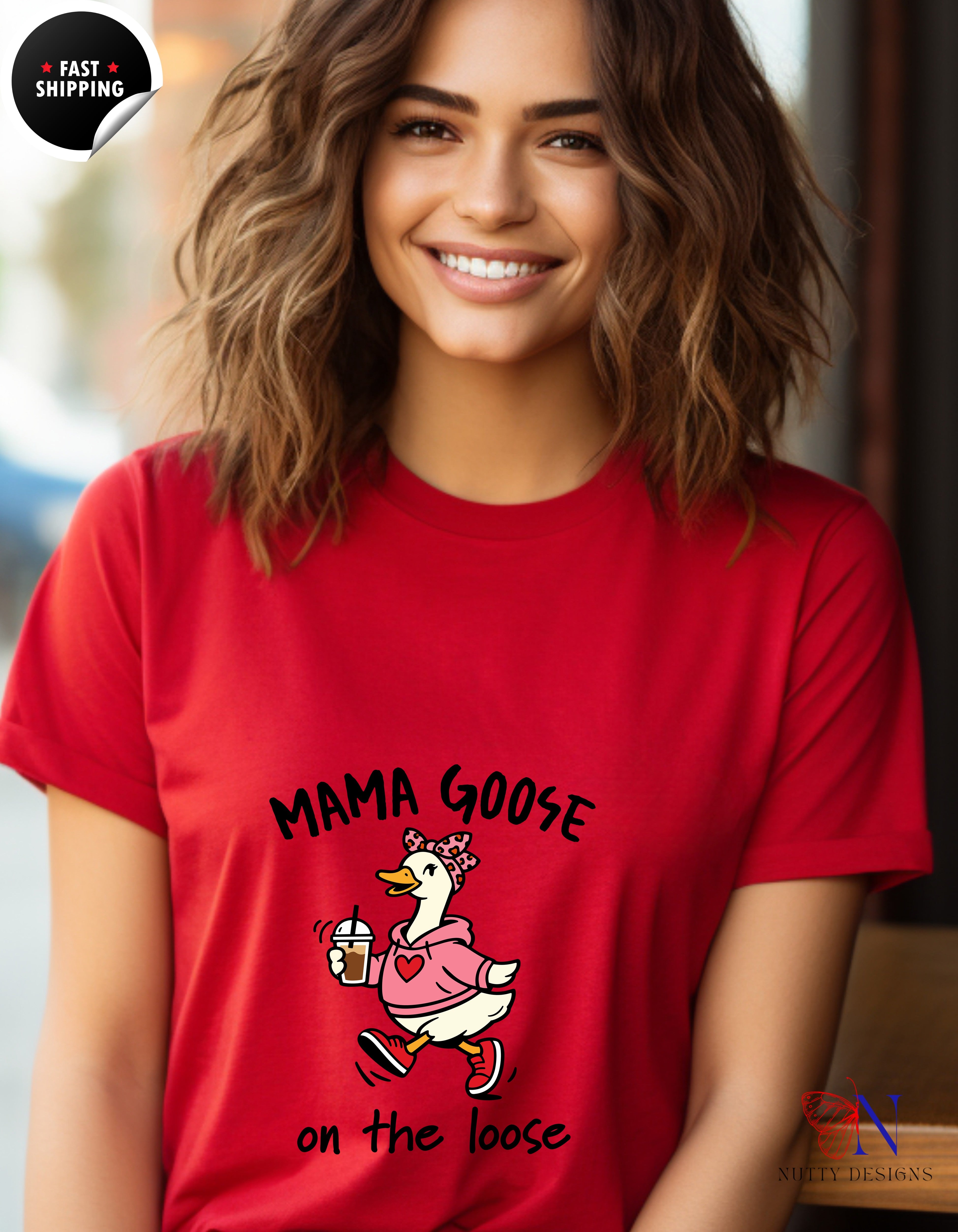 Mama Goose On The Loose t-shirt lifestyle mockup - Mother's Day gift