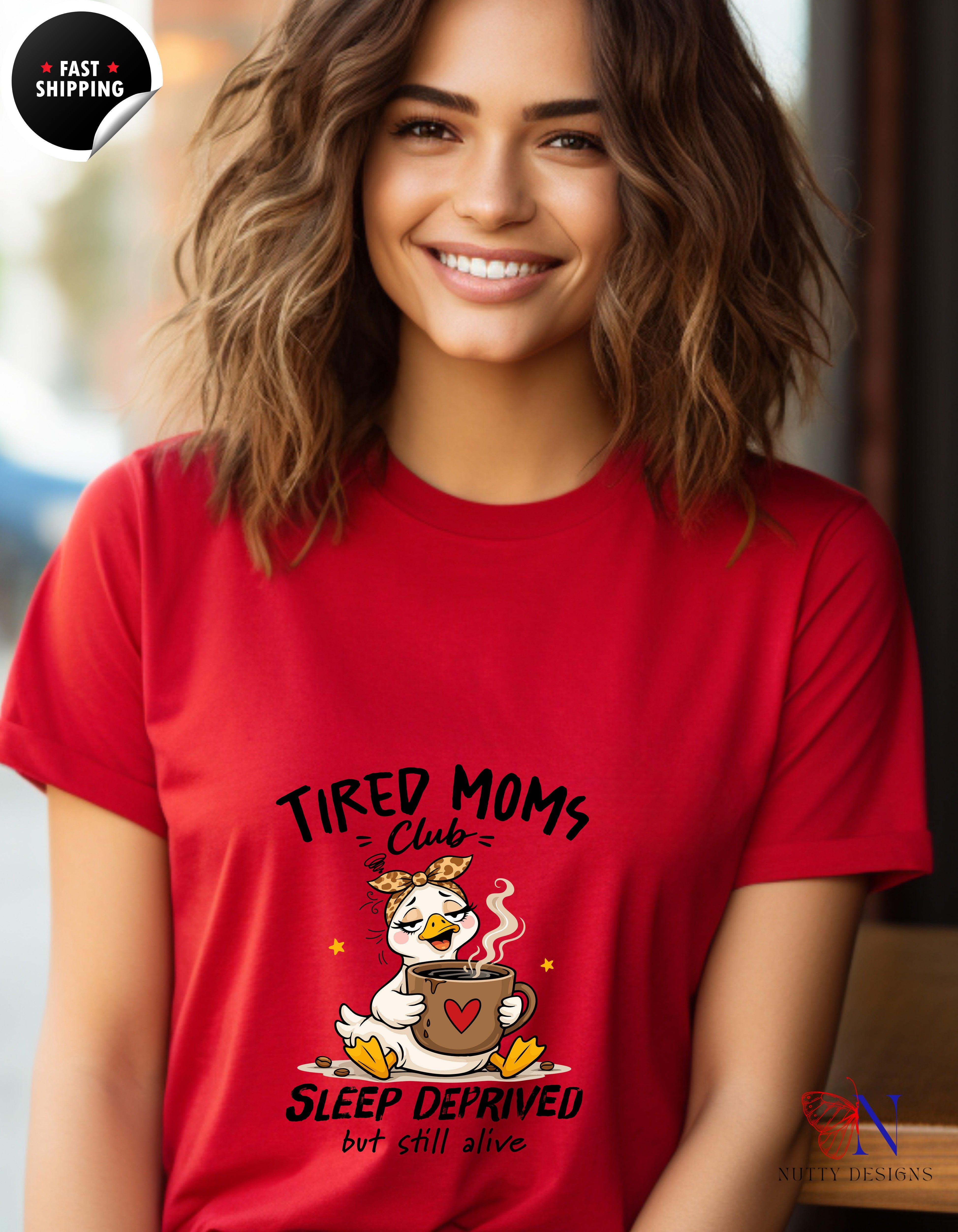Tired Moms Club Sleep Deprived But Still Alive t-shirt lifestyle mockup - Mother's Day gift
