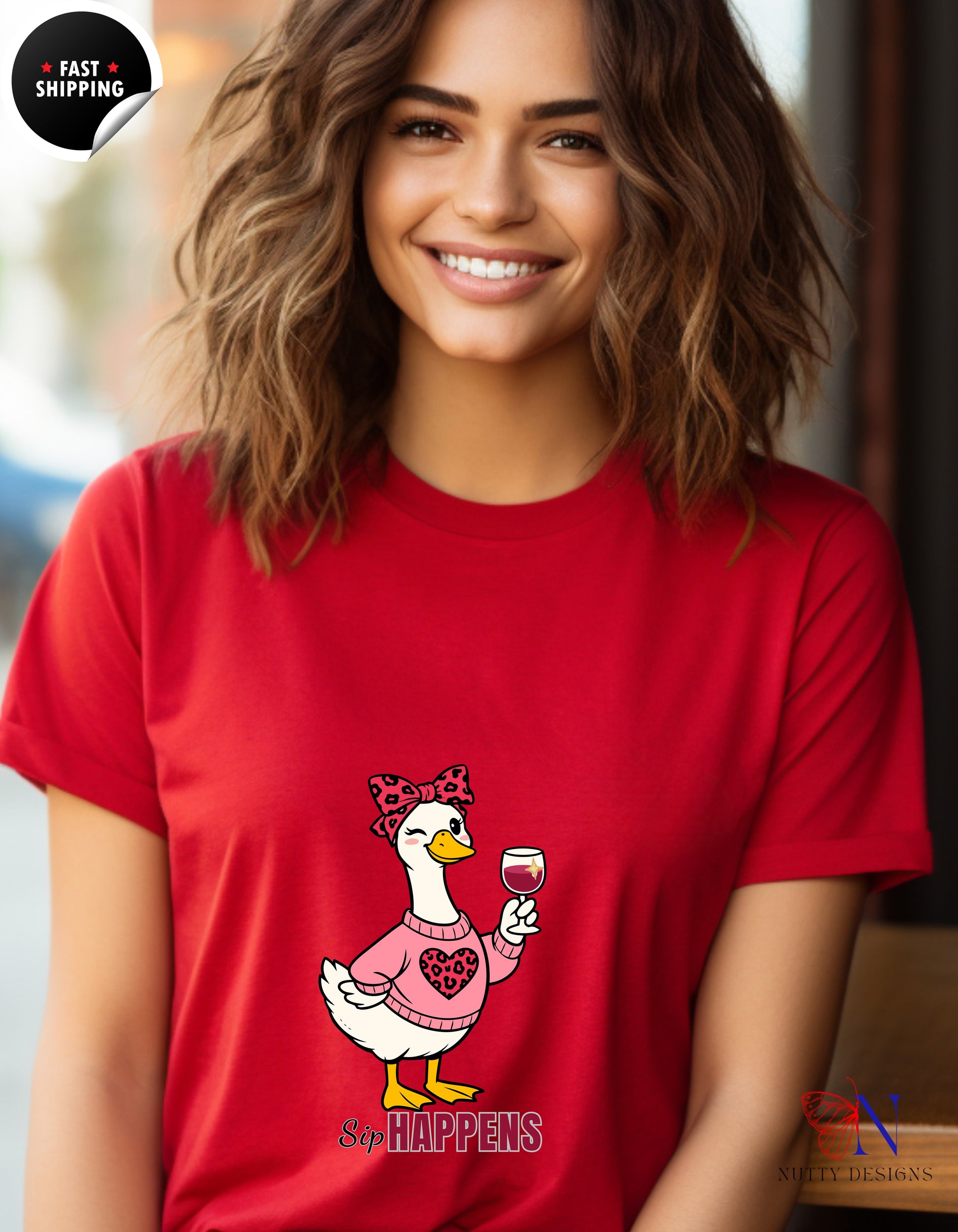 Sip Happens Mama Goose Wine t-shirt lifestyle mockup - Mother's Day gift
