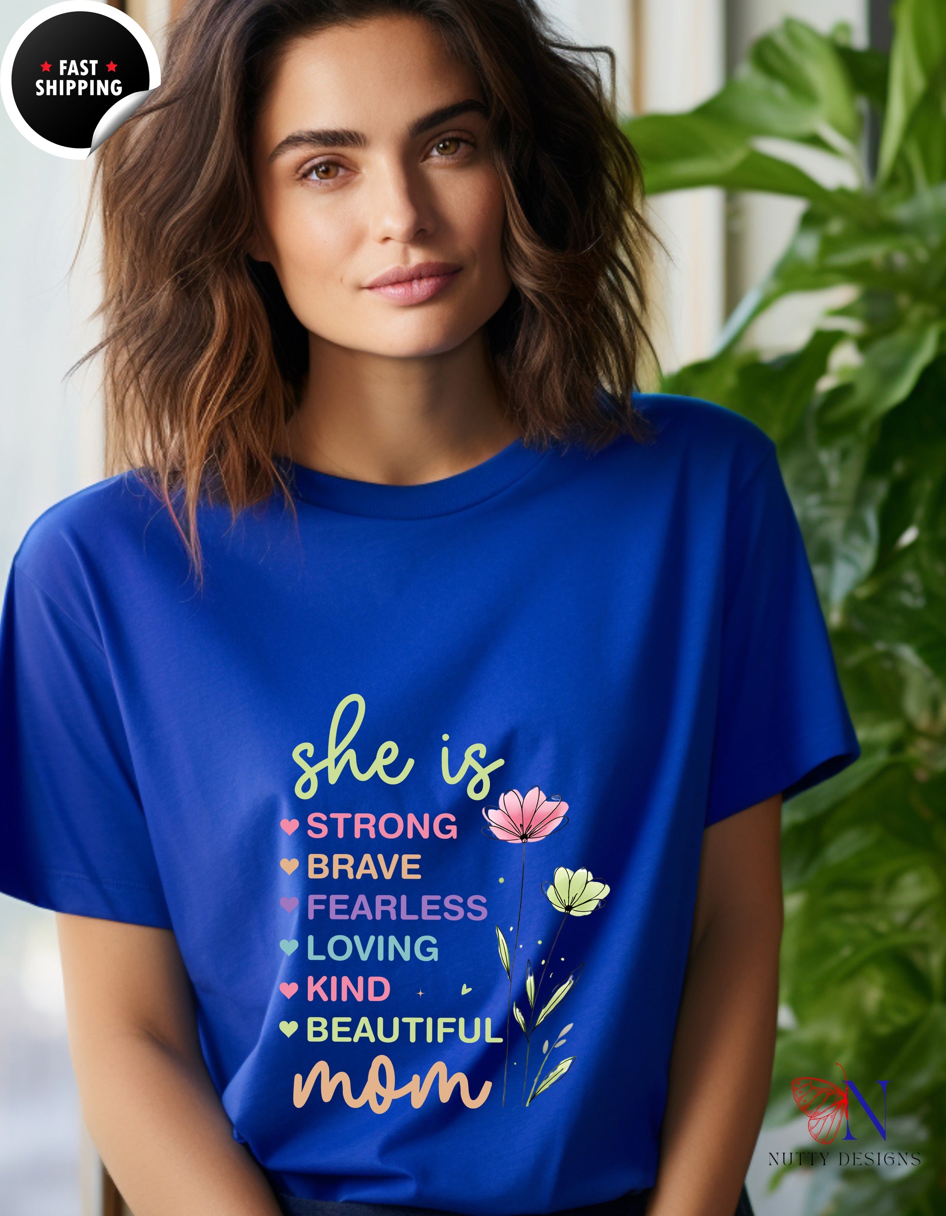 She Is Strong Mom Wildflower Garden t-shirt lifestyle mockup - Mother's Day gift