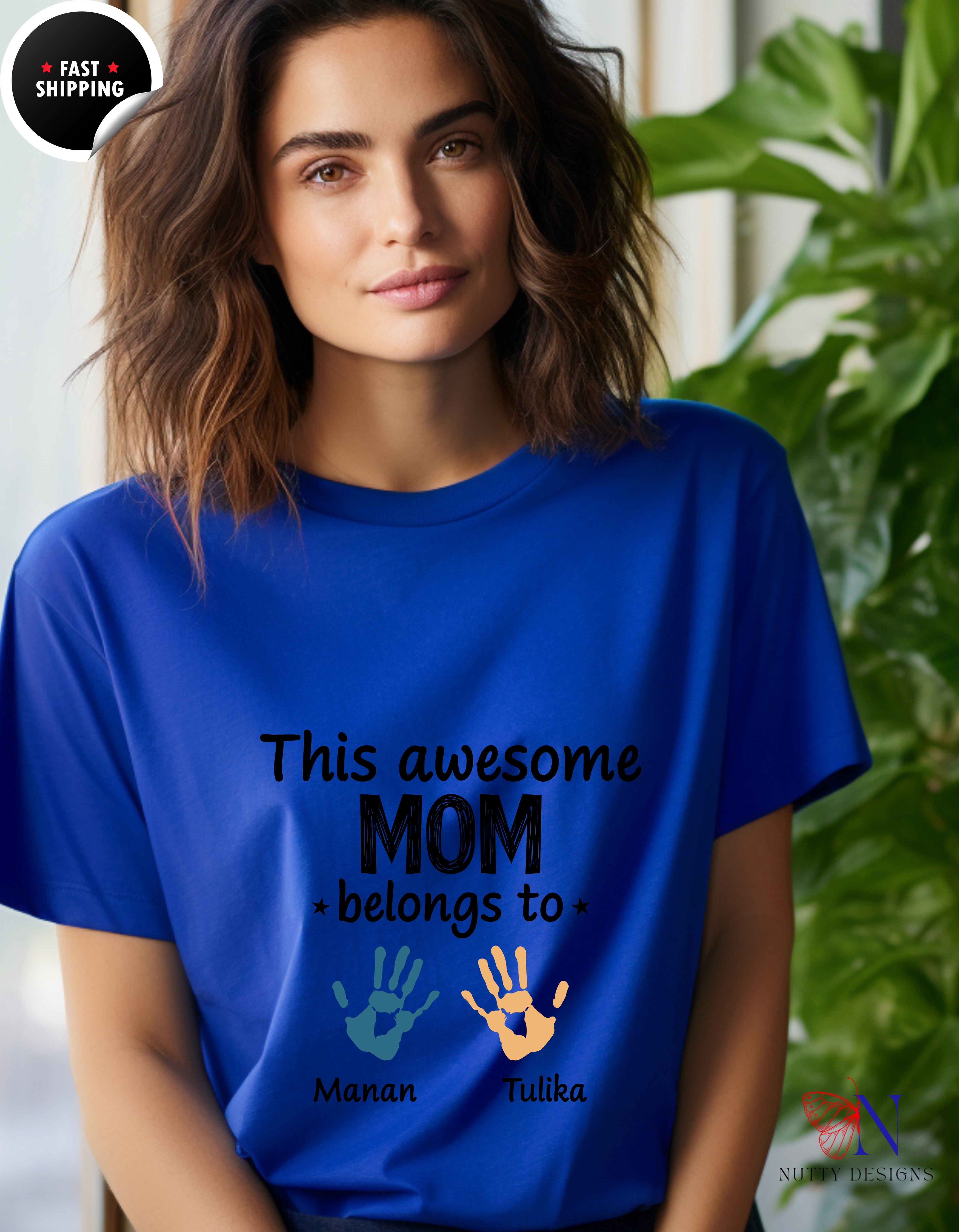 This Awesome Mom Belongs To Personalized 2 Names t-shirt lifestyle mockup - Mother's Day gift