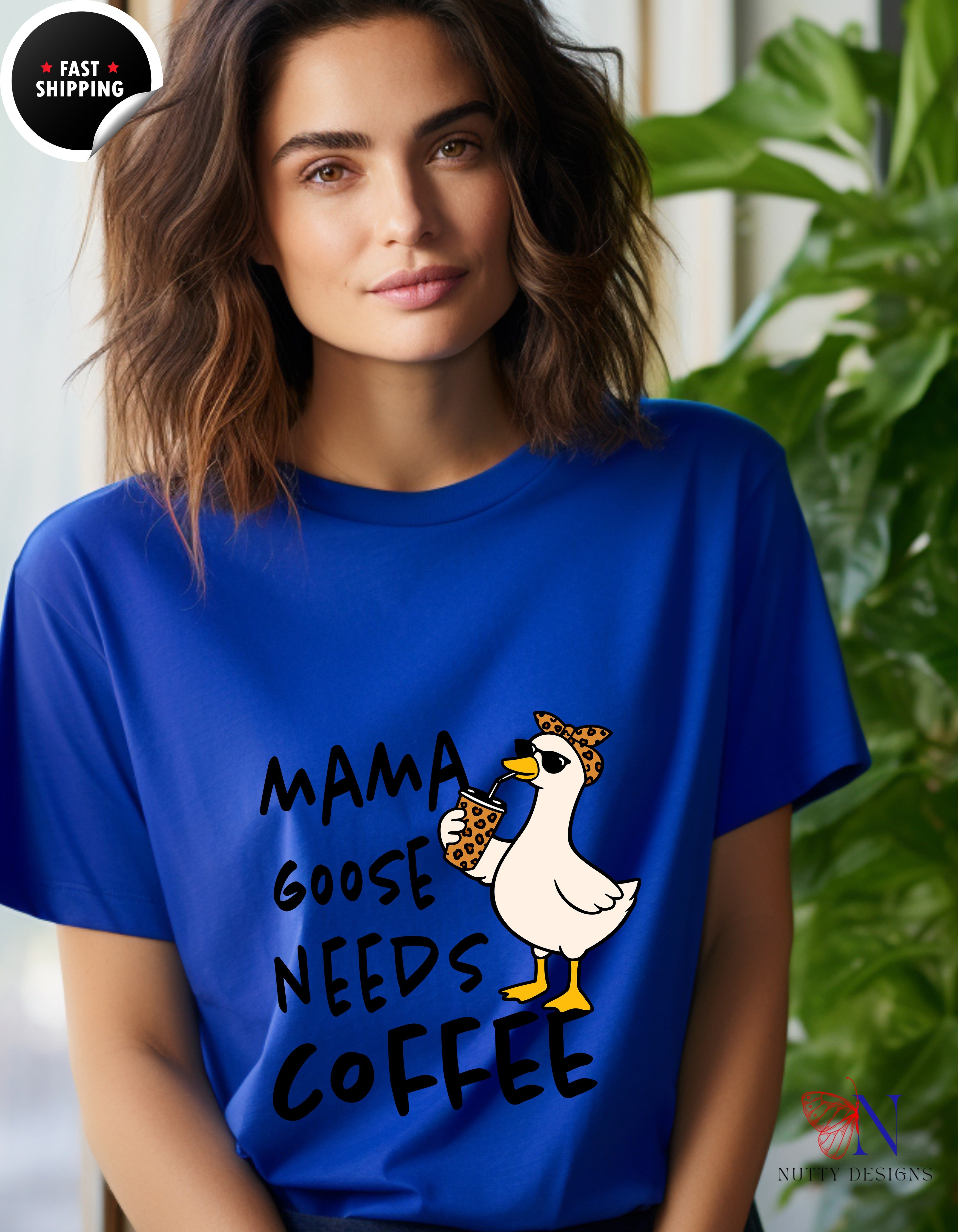 Mama Goose Needs Coffee t-shirt lifestyle mockup - Mother's Day gift