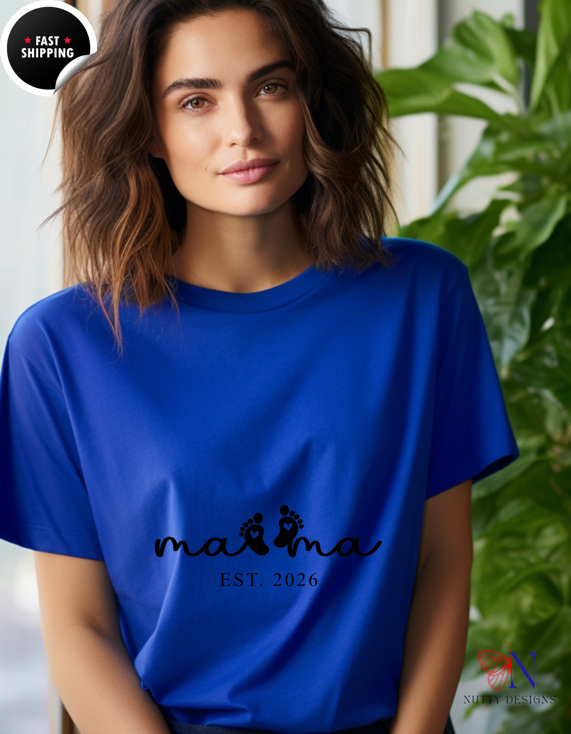 Mama Est 2026 Baby Footprints t-shirt lifestyle mockup - Mother's Day gift