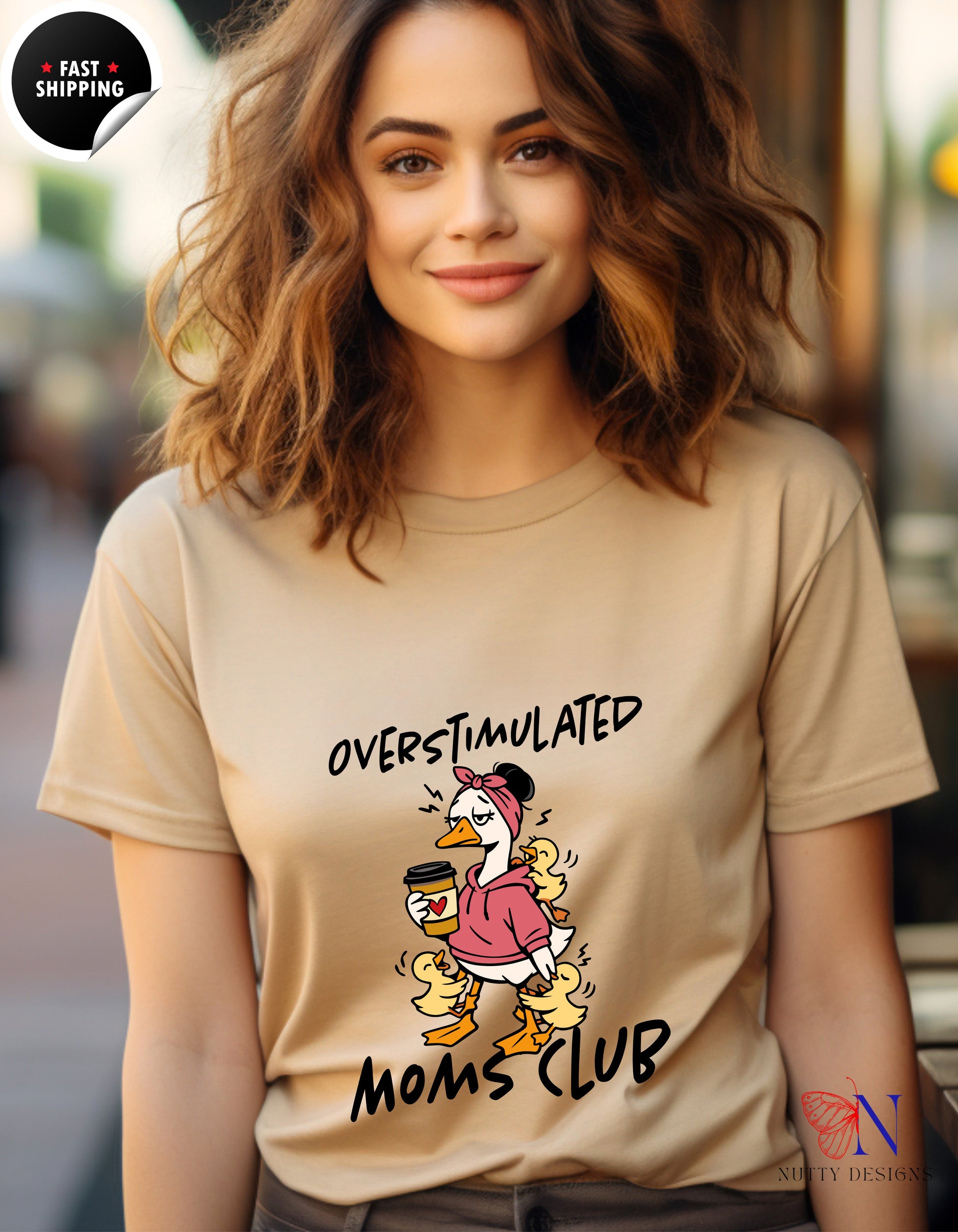 Overstimulated Moms Club Mama Goose t-shirt lifestyle mockup - Mother's Day gift