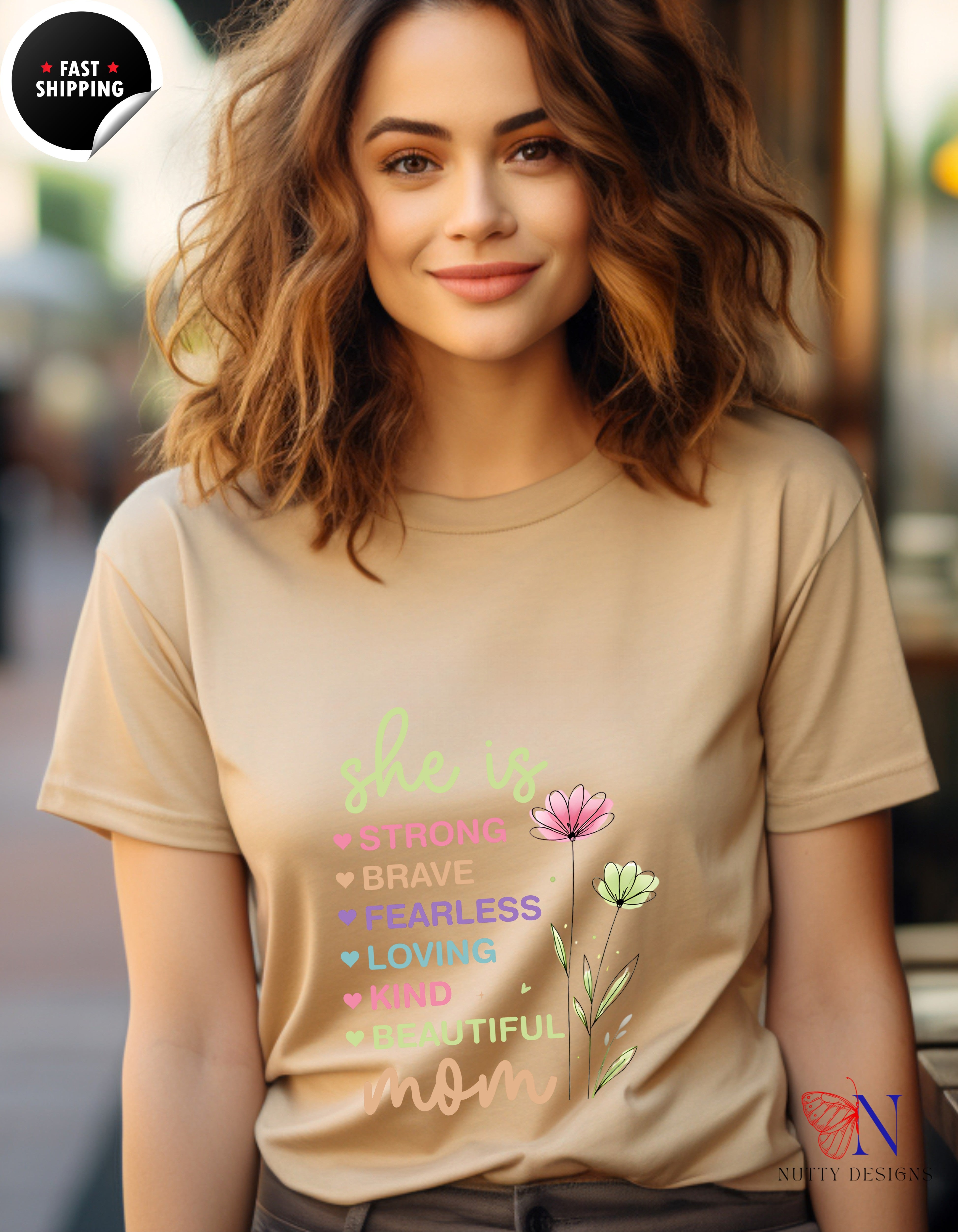 She Is Strong Mom Wildflower Garden t-shirt lifestyle mockup - Mother's Day gift
