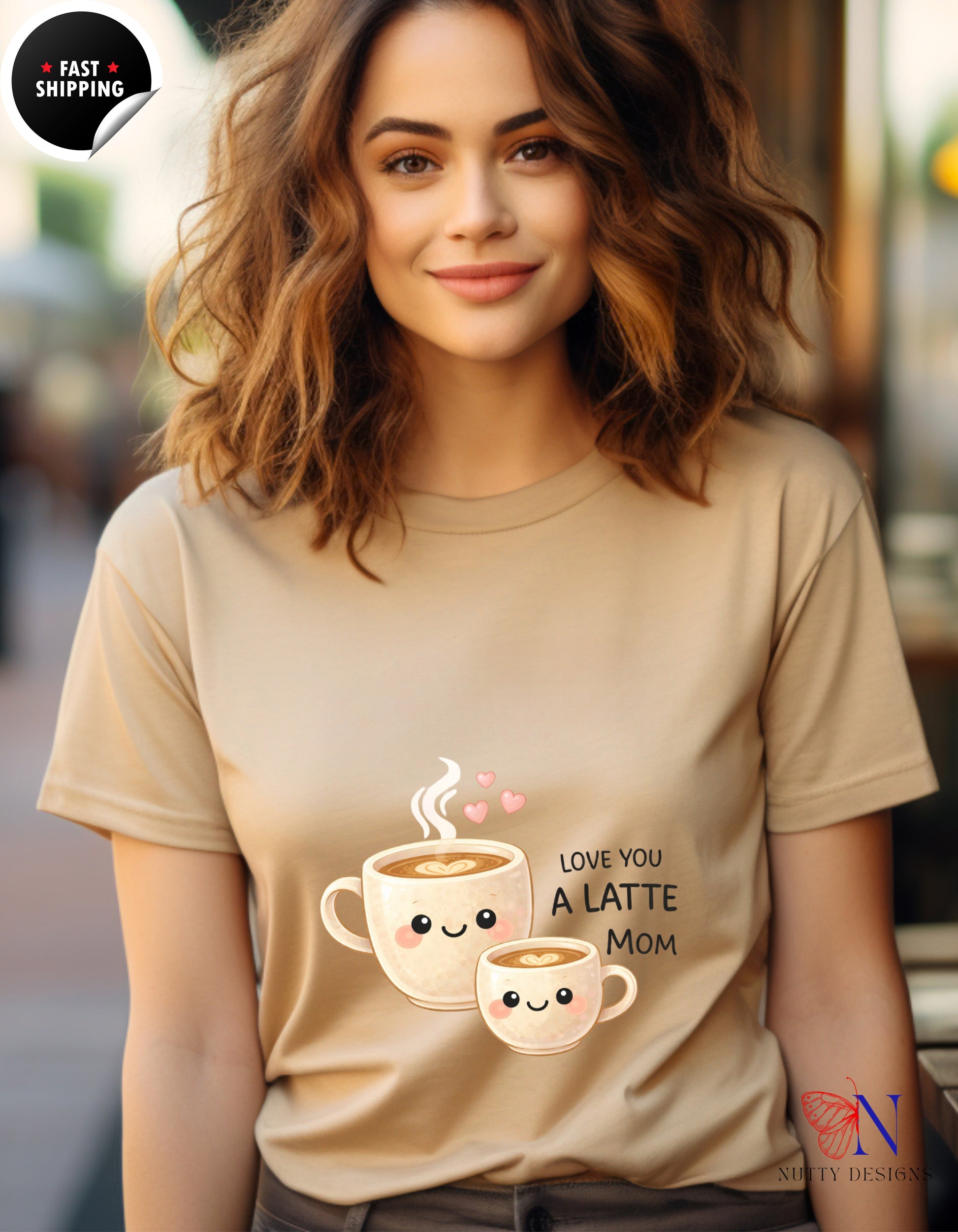 Love You A Latte Mom Coffee t-shirt lifestyle mockup - Mother's Day gift