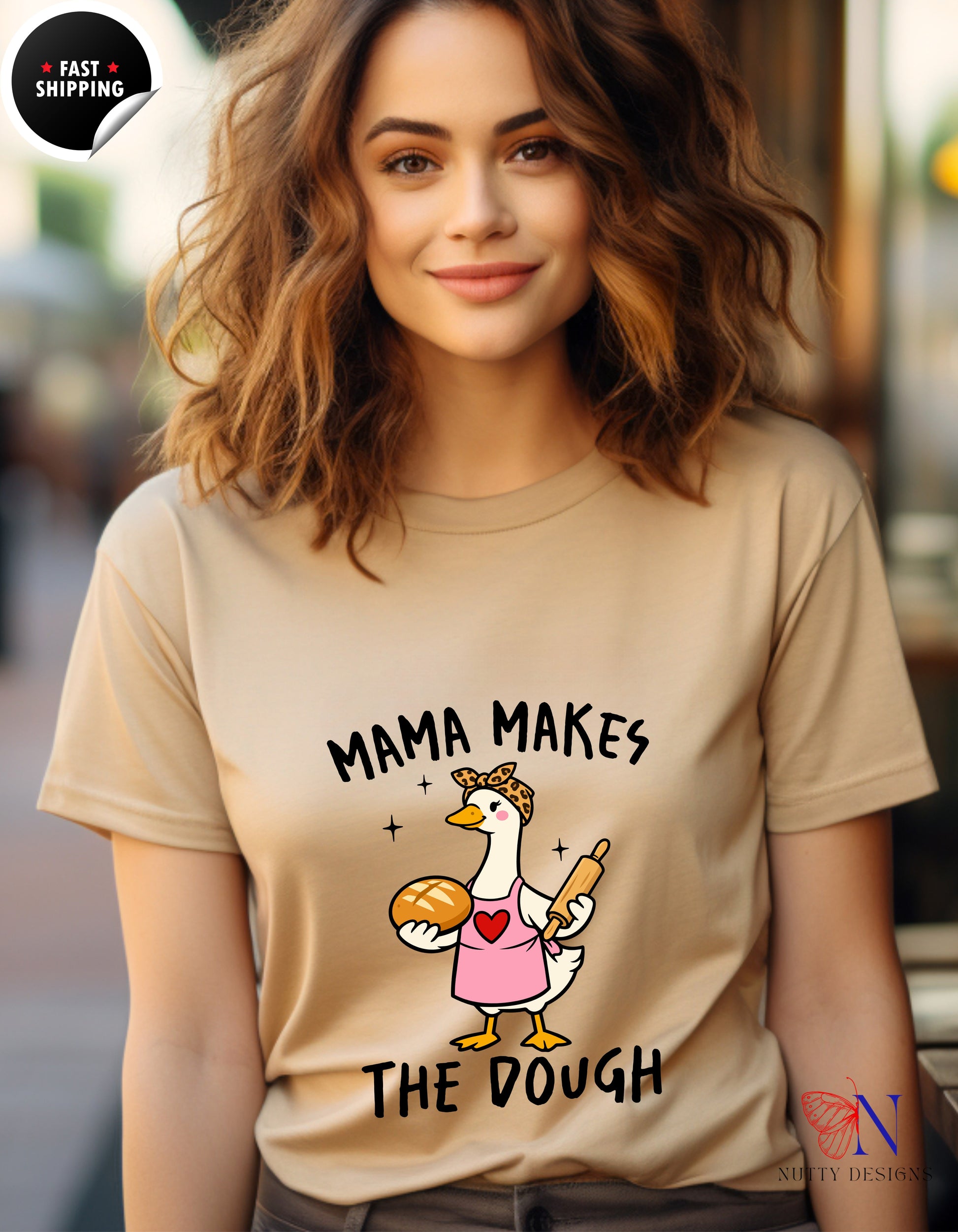 Mama Makes The Dough Funny Mom Goose t-shirt lifestyle mockup - Mother's Day gift