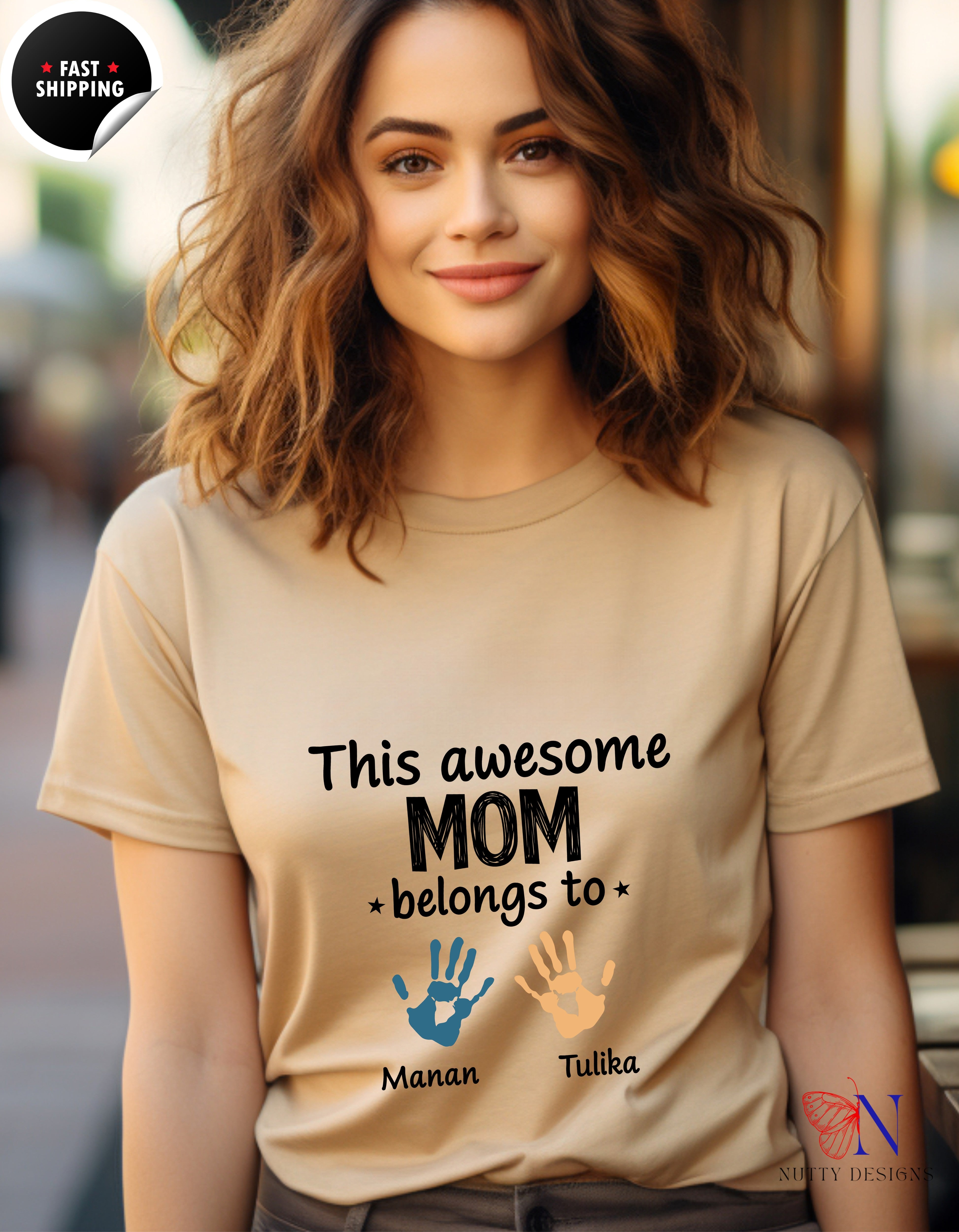 This Awesome Mom Belongs To Personalized 2 Names t-shirt lifestyle mockup - Mother's Day gift