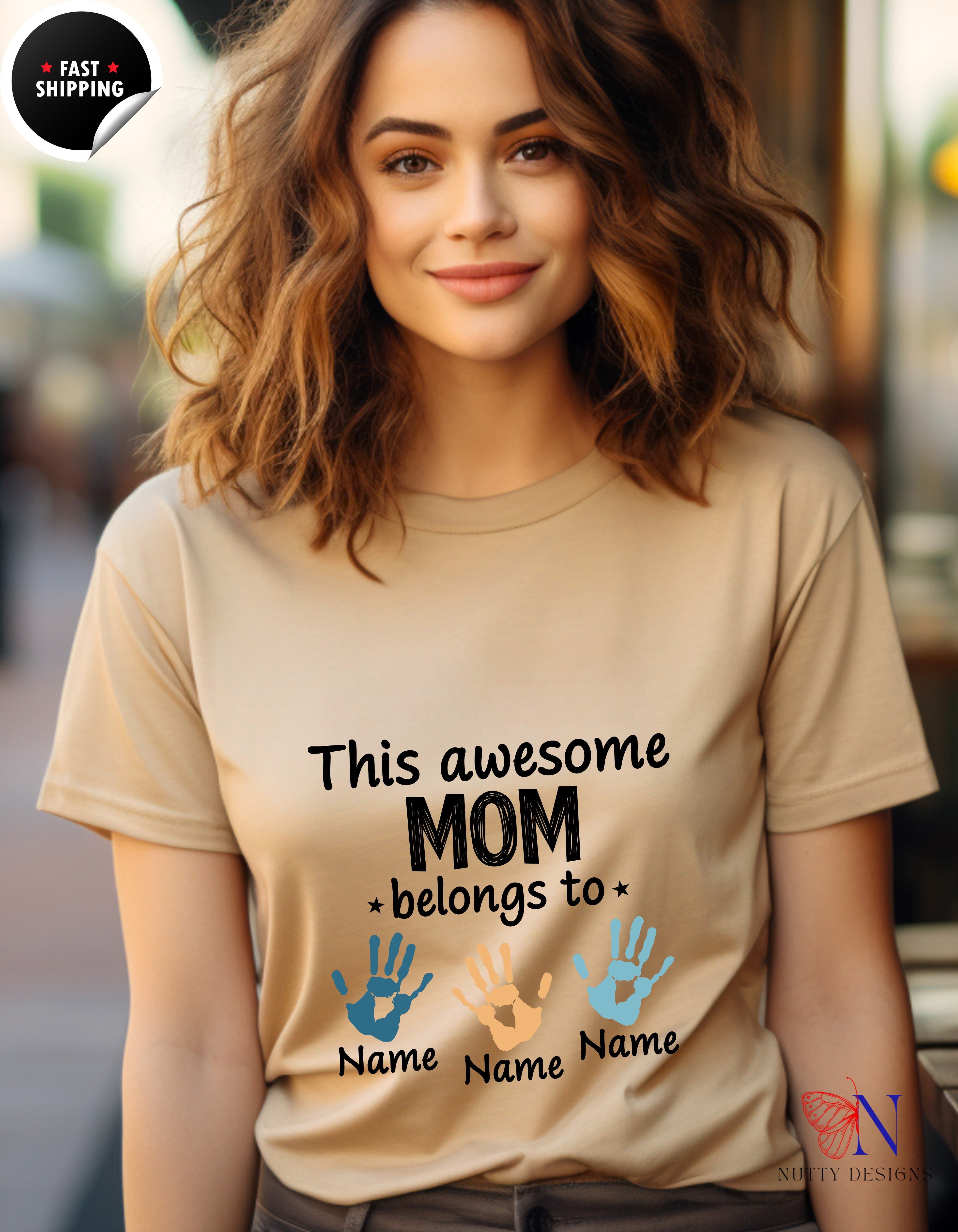 This Awesome Mom Belongs To Personalized 3 Names t-shirt lifestyle mockup - Mother's Day gift