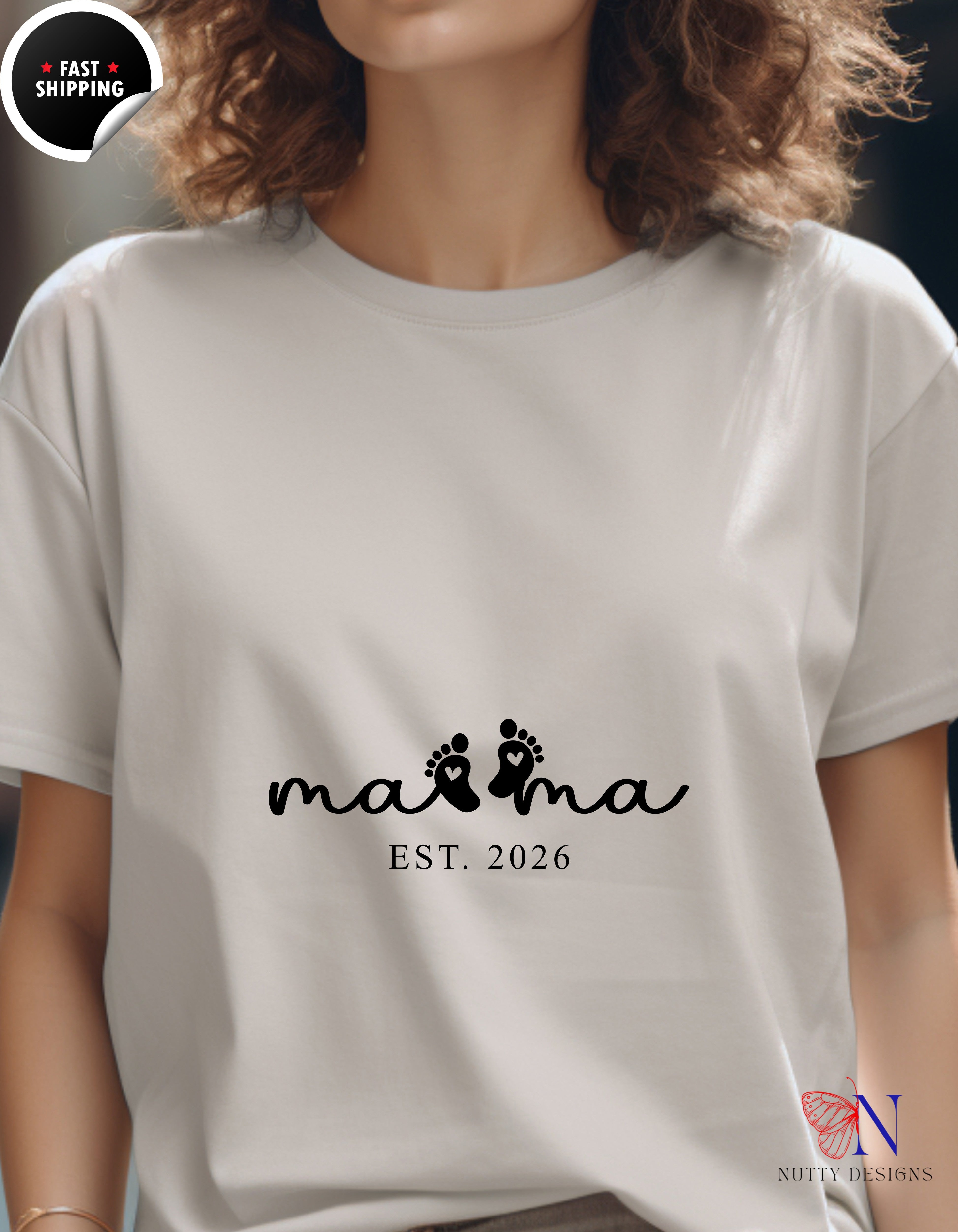 Mama Est 2026 Baby Footprints t-shirt lifestyle mockup - Mother's Day gift