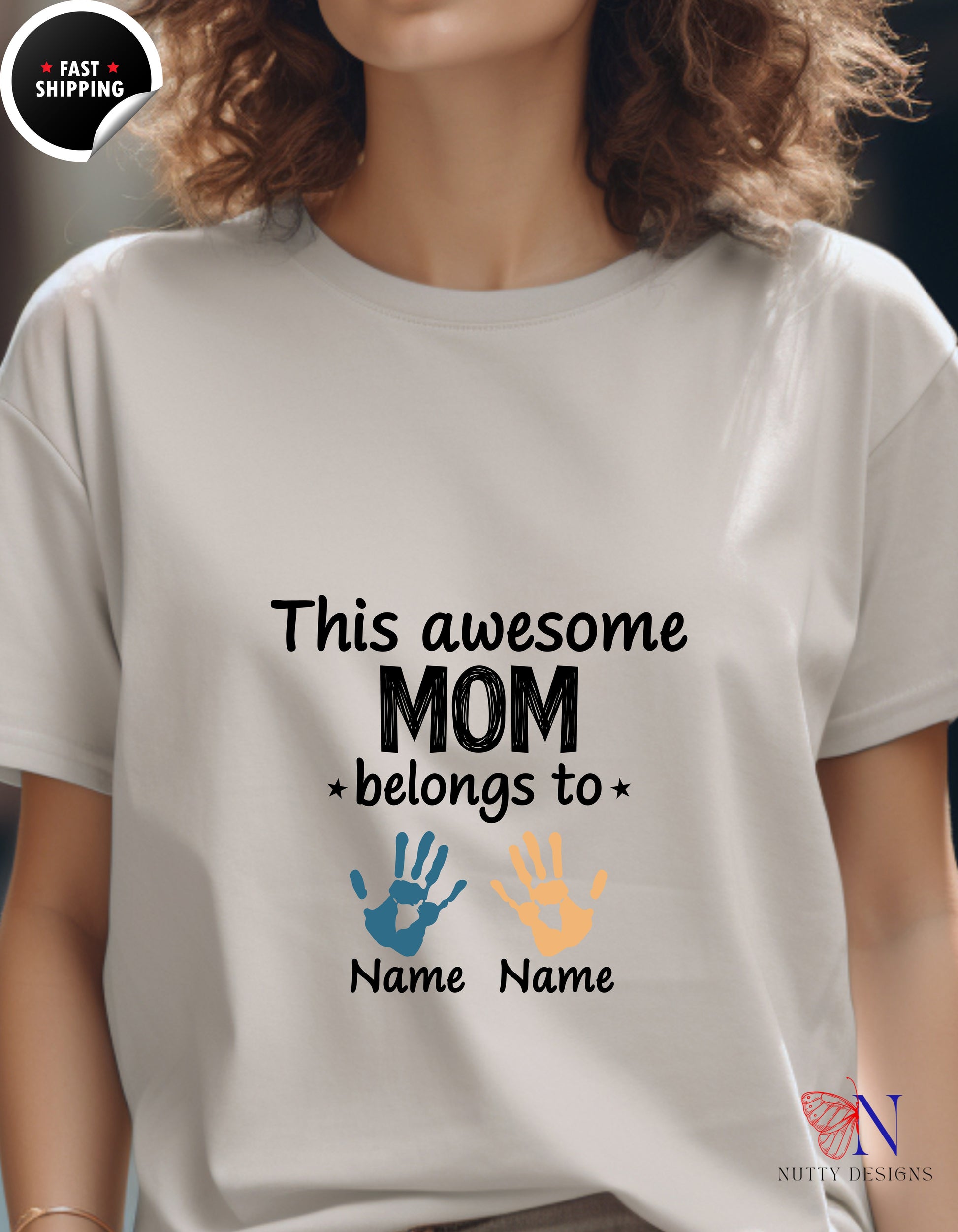 This Awesome Mom Belongs To Personalized 2 Names t-shirt lifestyle mockup - Mother's Day gift