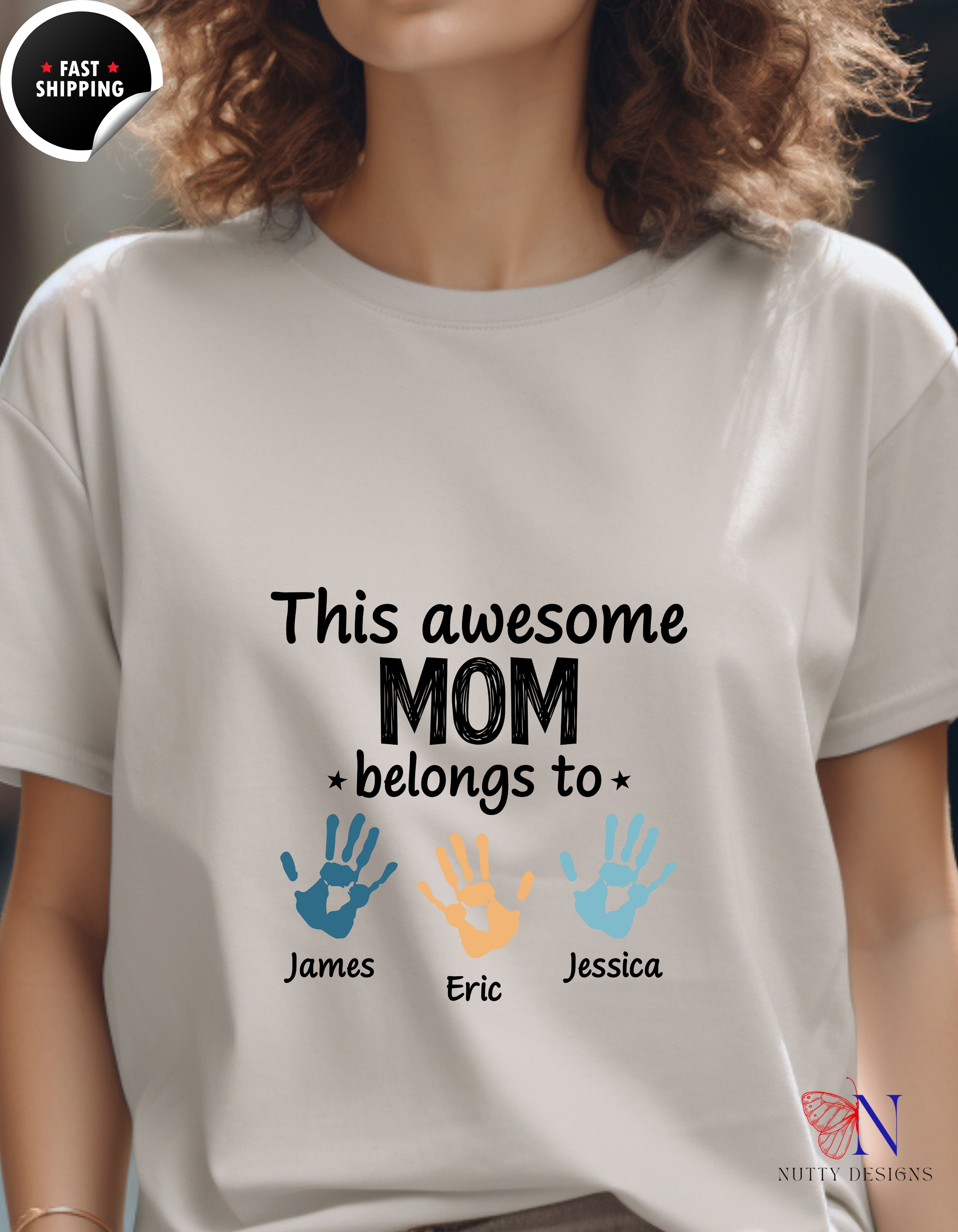 This Awesome Mom Belongs To Personalized 3 Names t-shirt lifestyle mockup - Mother's Day gift