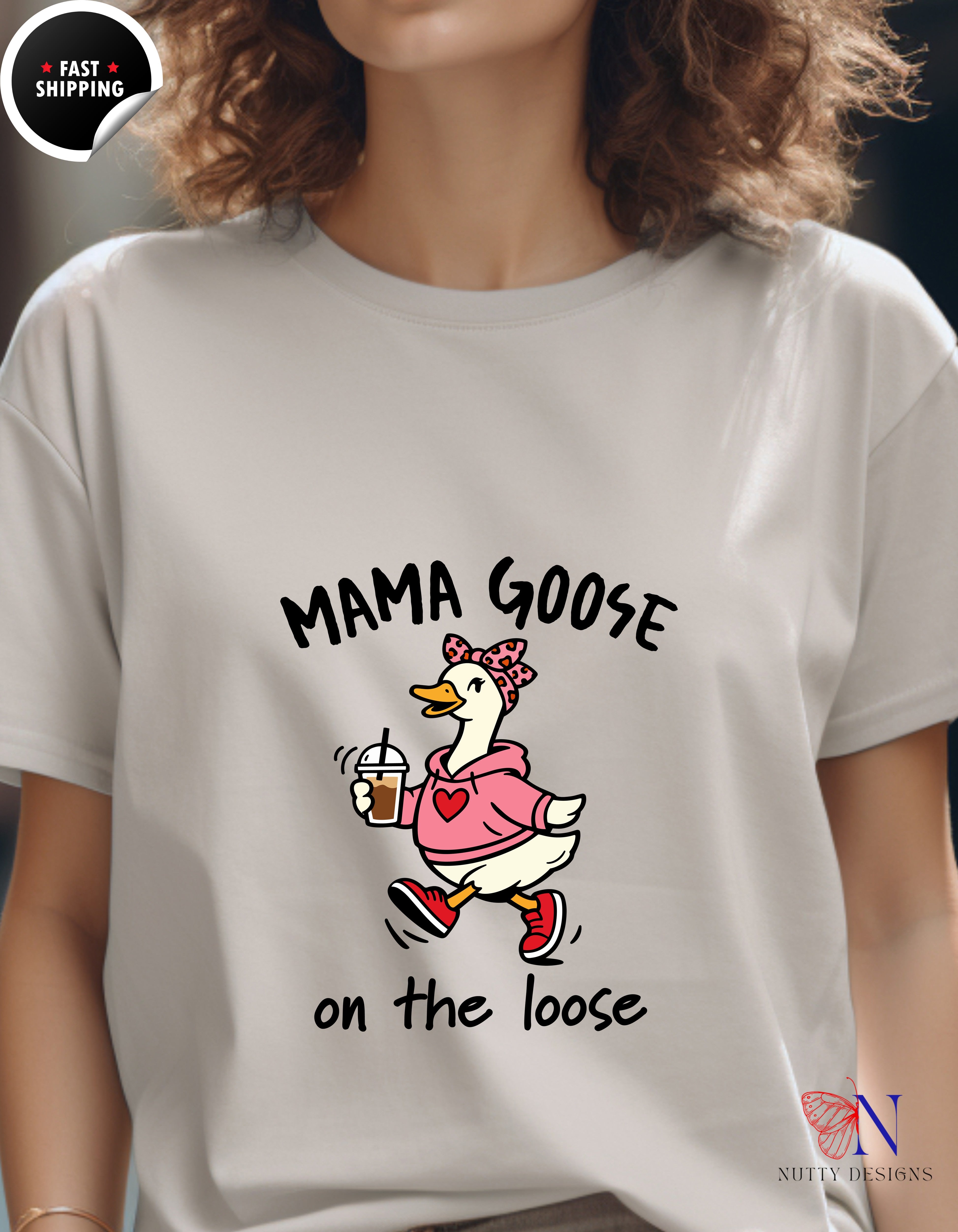 Mama Goose On The Loose t-shirt lifestyle mockup - Mother's Day gift