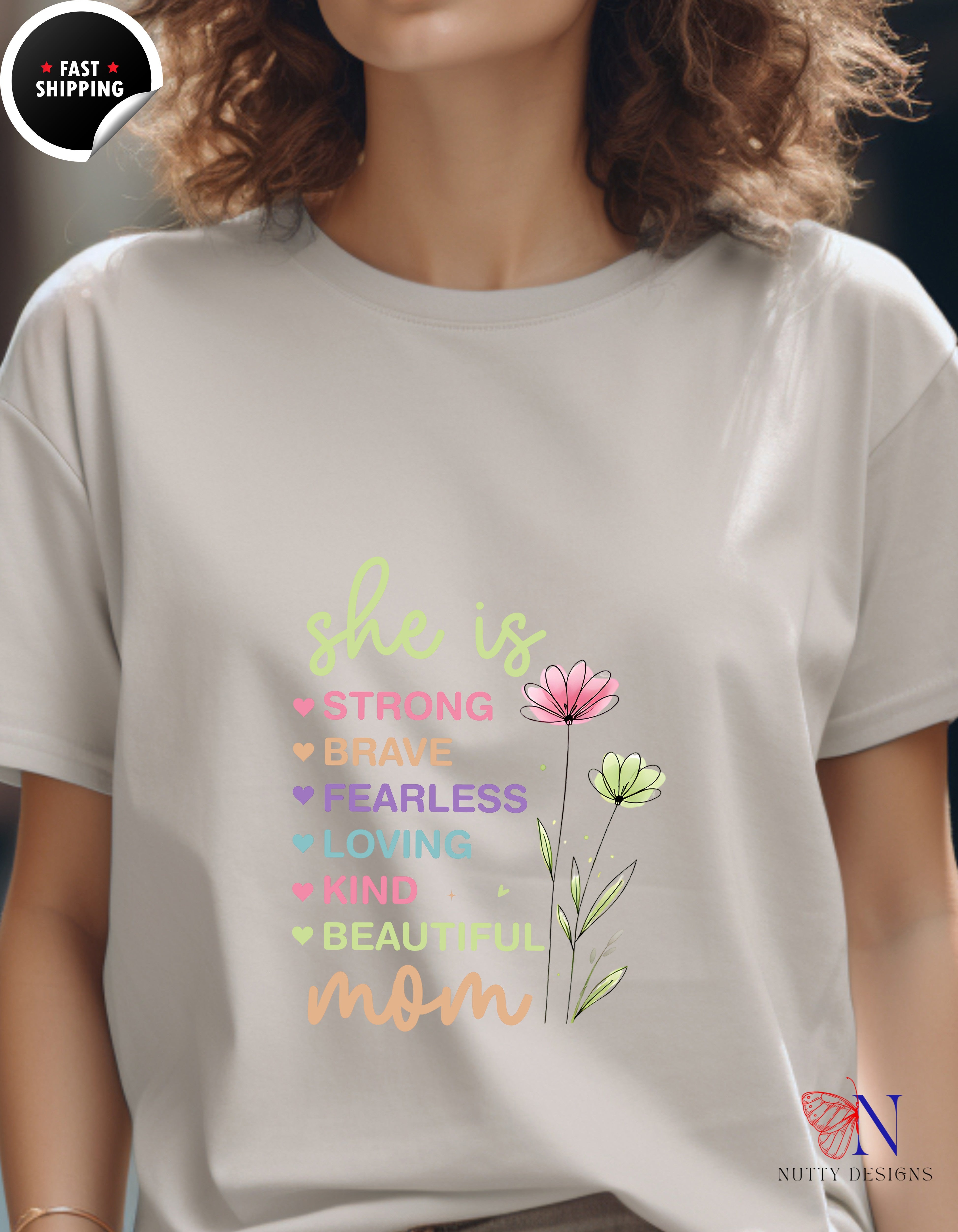 She Is Strong Mom Wildflower Garden t-shirt lifestyle mockup - Mother's Day gift
