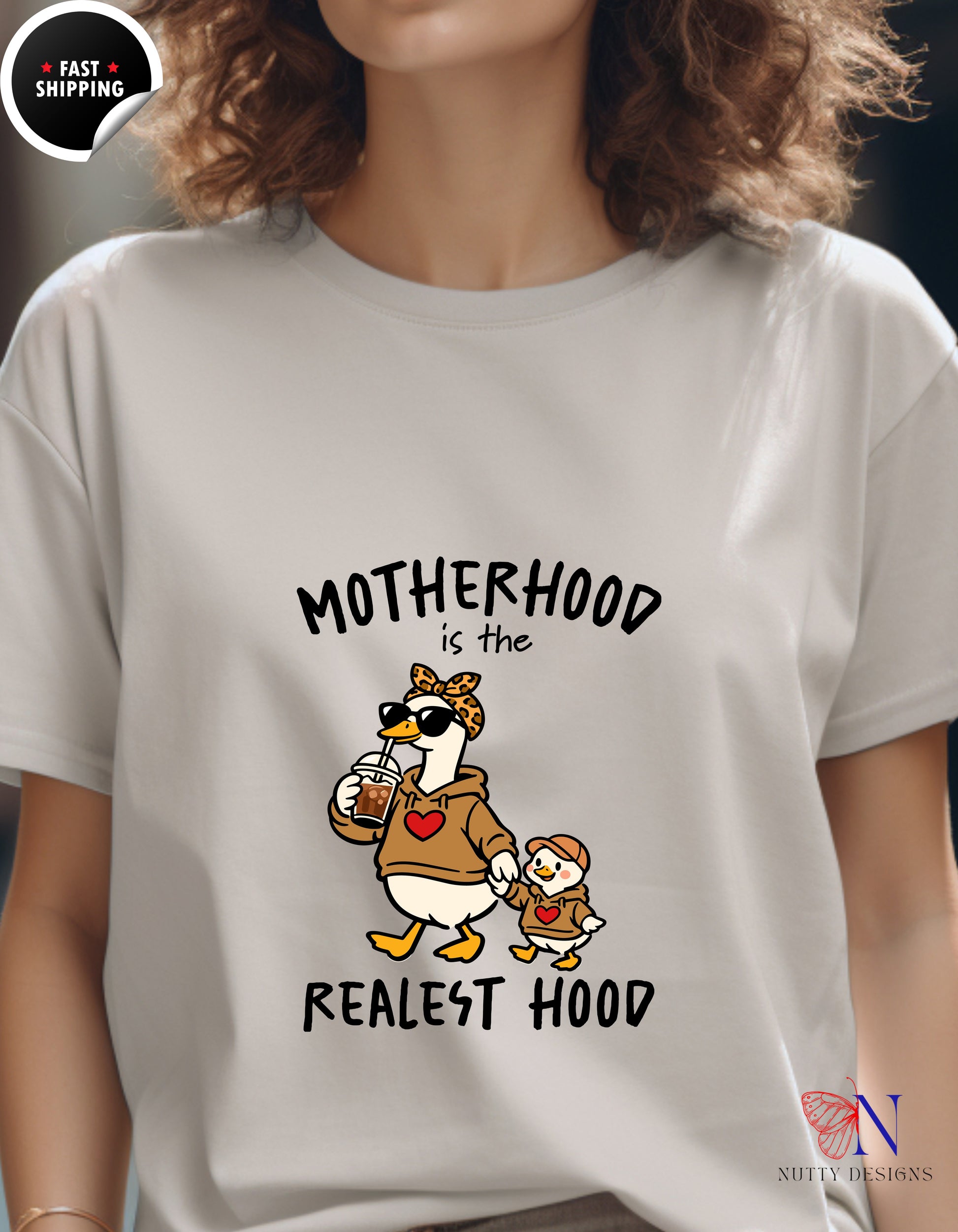 Motherhood Is The Realest Hood Mom Goose t-shirt lifestyle mockup - Mother's Day gift