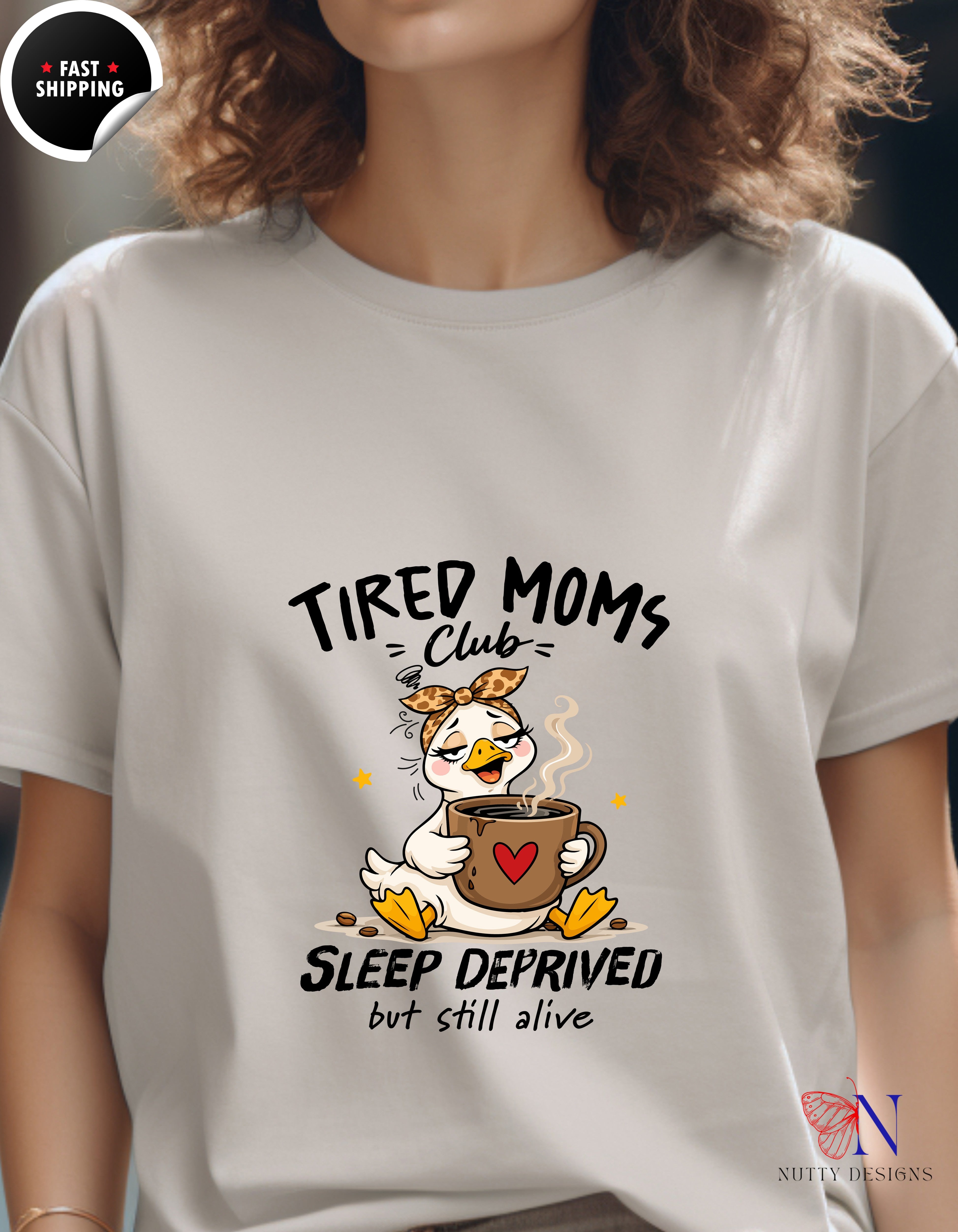 Tired Moms Club Sleep Deprived But Still Alive t-shirt lifestyle mockup - Mother's Day gift
