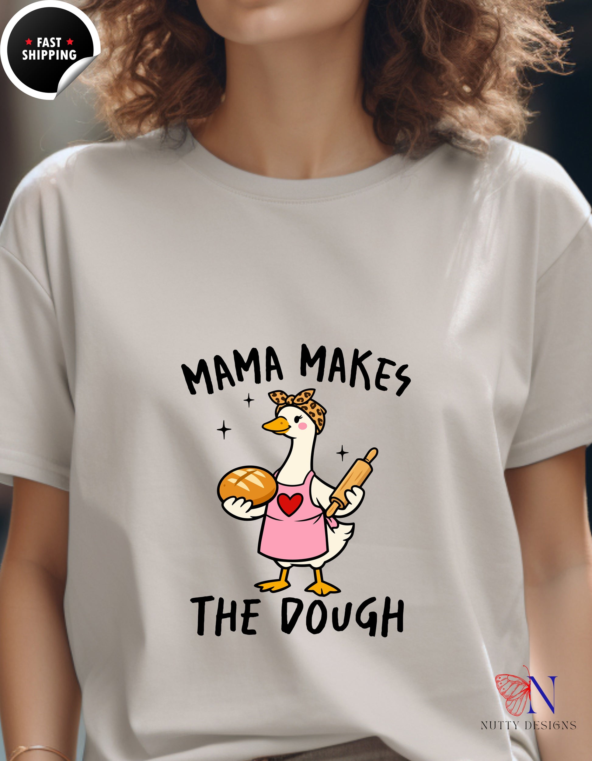 Mama Makes The Dough Funny Mom Goose t-shirt lifestyle mockup - Mother's Day gift