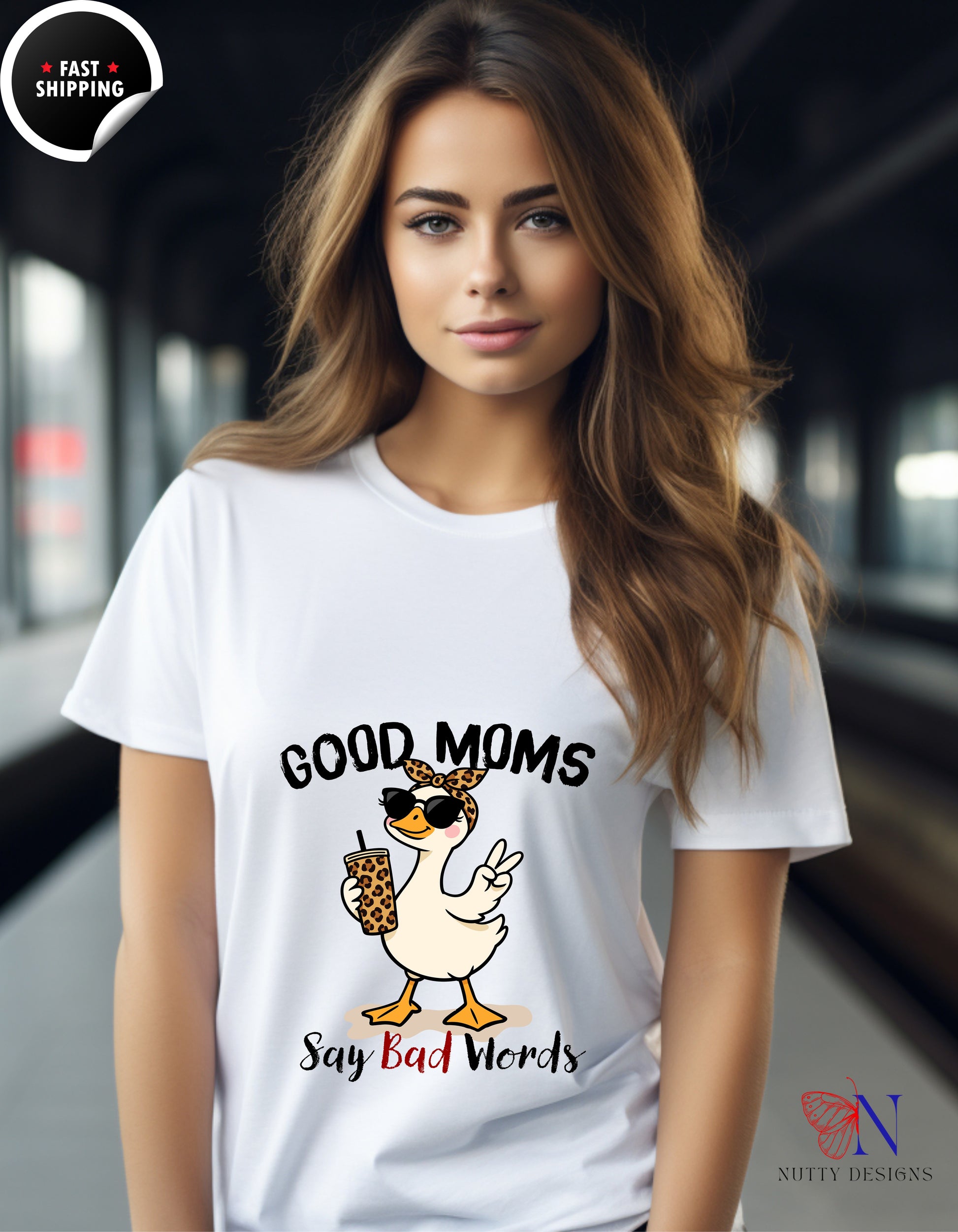 Good Moms Say Bad Words Funny Mom Goose t-shirt lifestyle mockup - Mother's Day gift