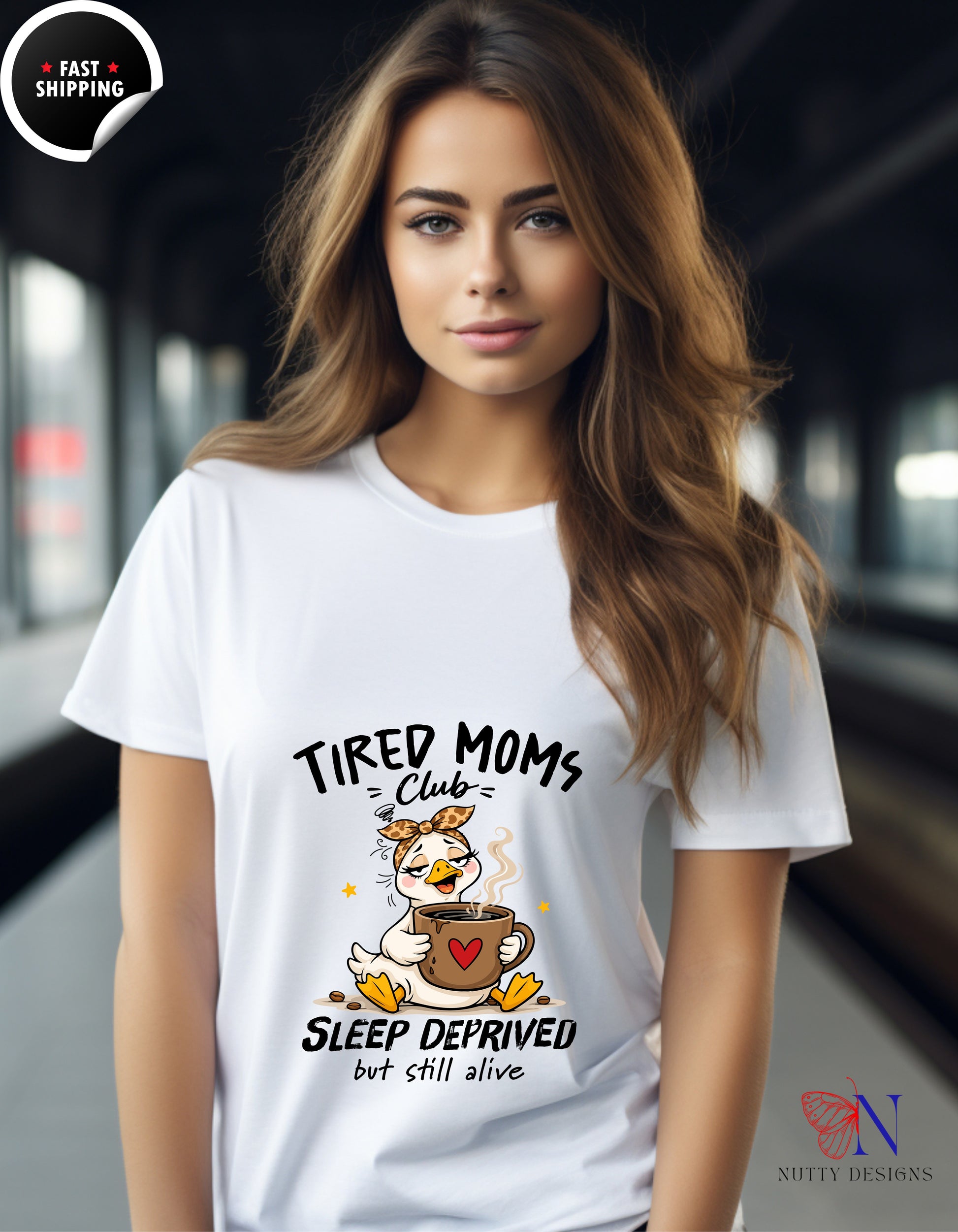 Tired Moms Club Sleep Deprived But Still Alive t-shirt lifestyle mockup - Mother's Day gift