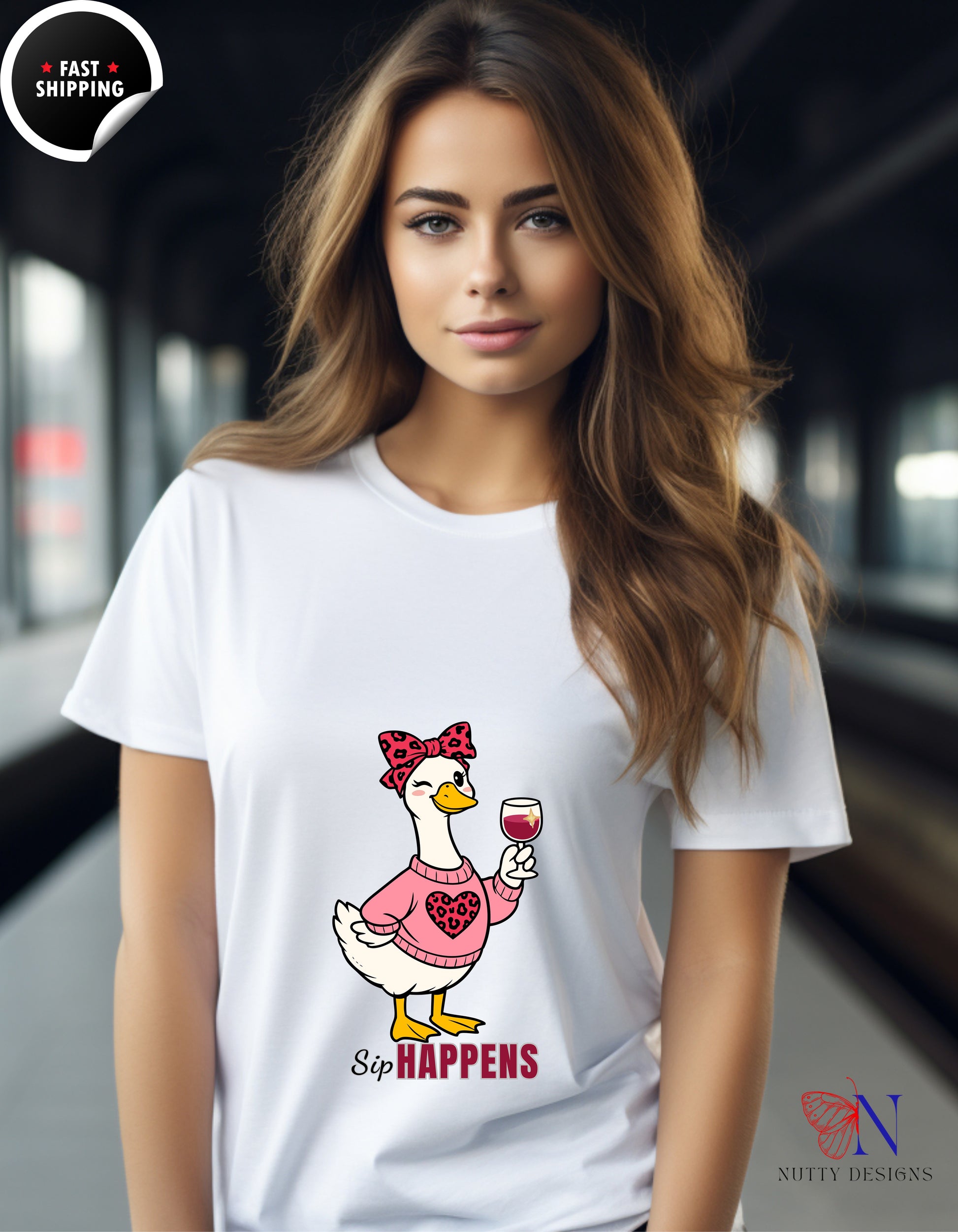 Sip Happens Mama Goose Wine t-shirt lifestyle mockup - Mother's Day gift