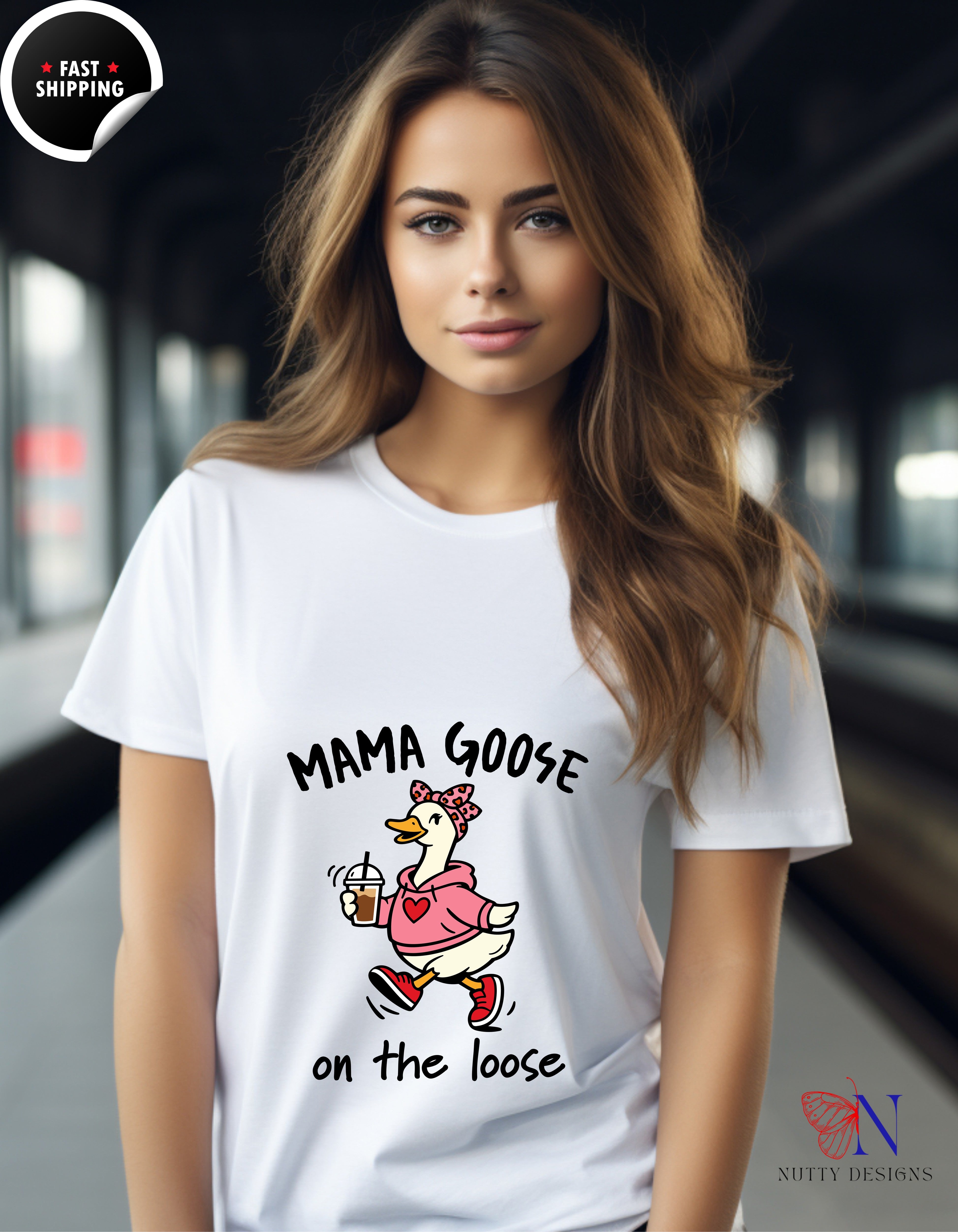 Mama Goose On The Loose t-shirt lifestyle mockup - Mother's Day gift