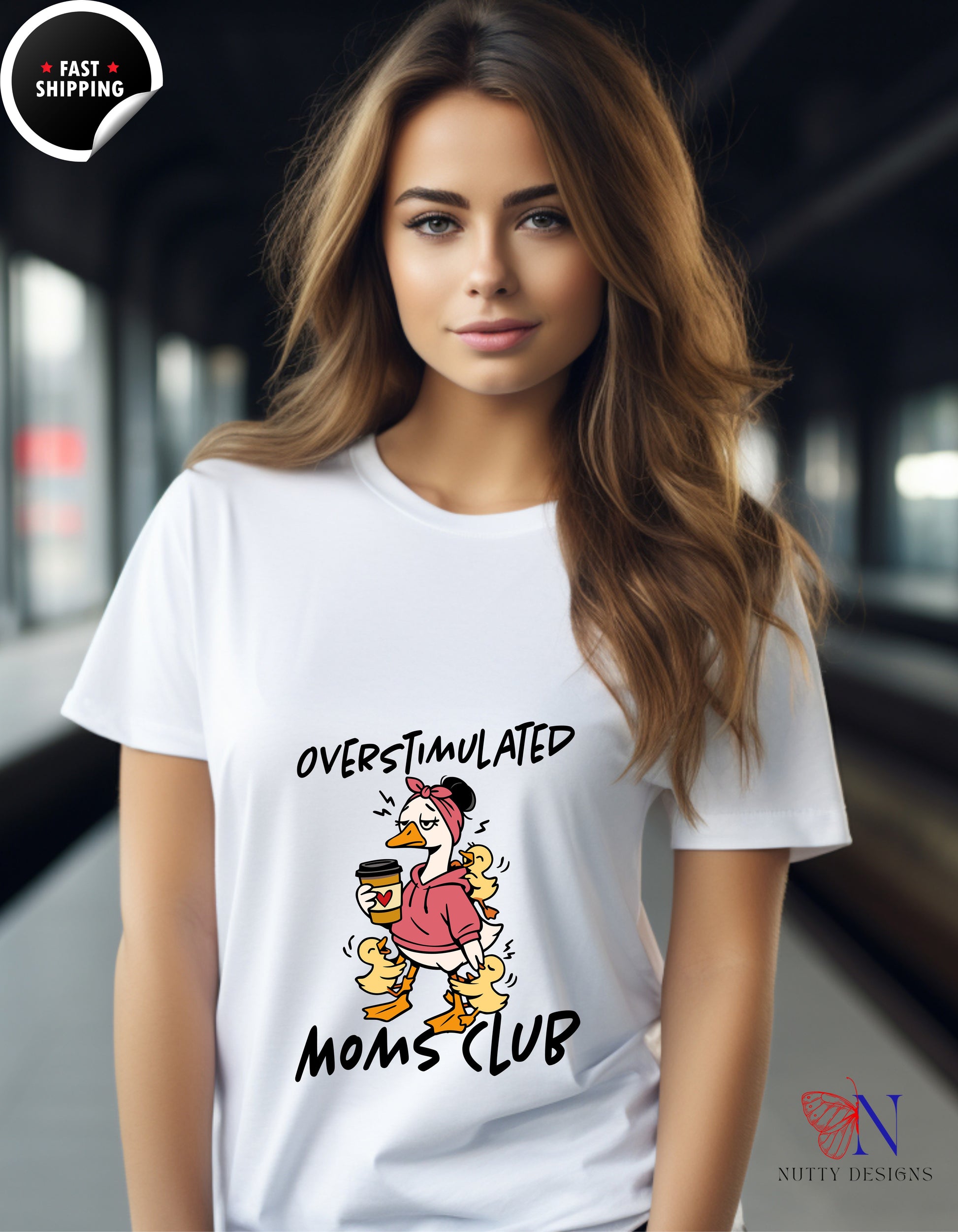 Overstimulated Moms Club Mama Goose t-shirt lifestyle mockup - Mother's Day gift