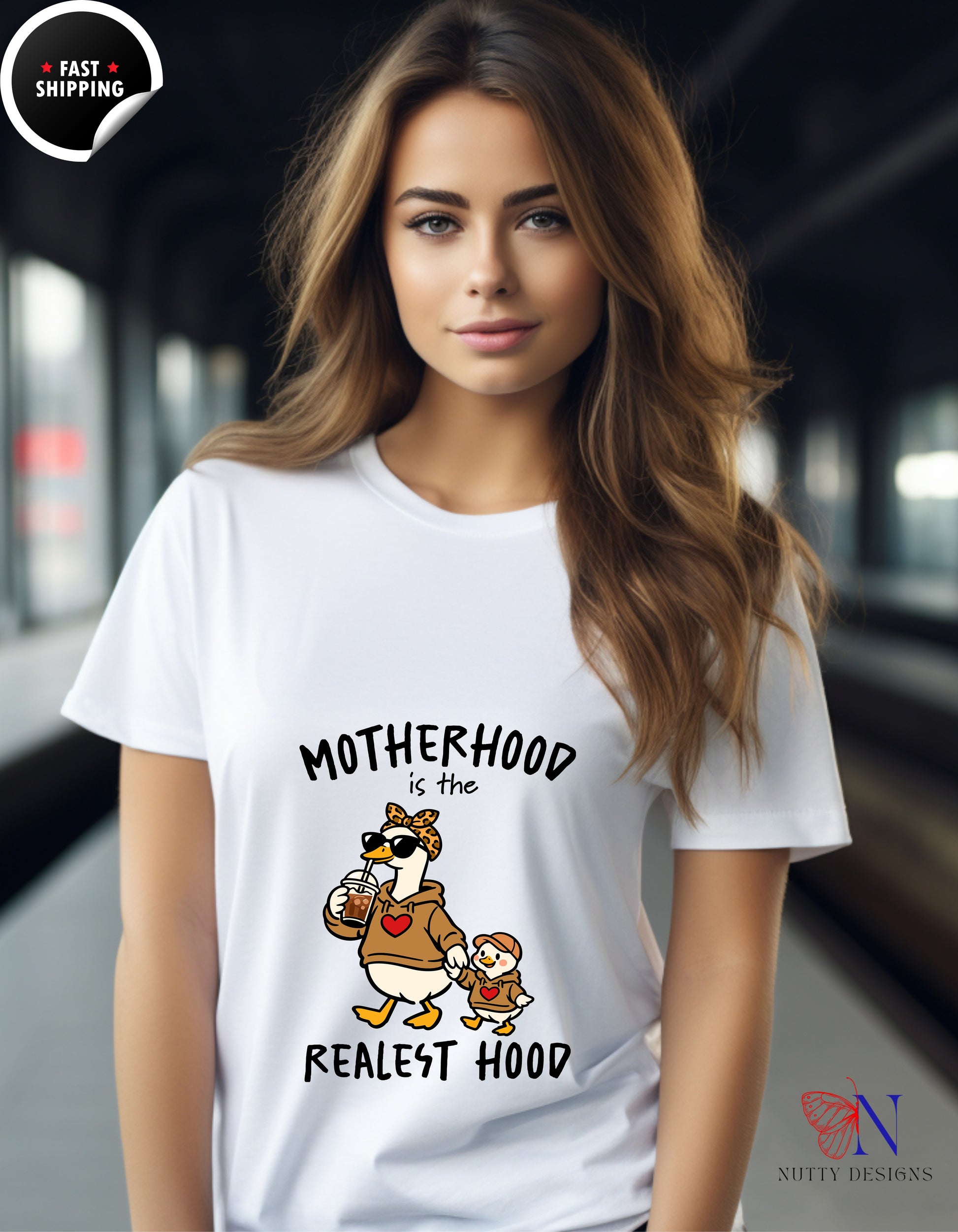 Motherhood Is The Realest Hood Mom Goose t-shirt lifestyle mockup - Mother's Day gift