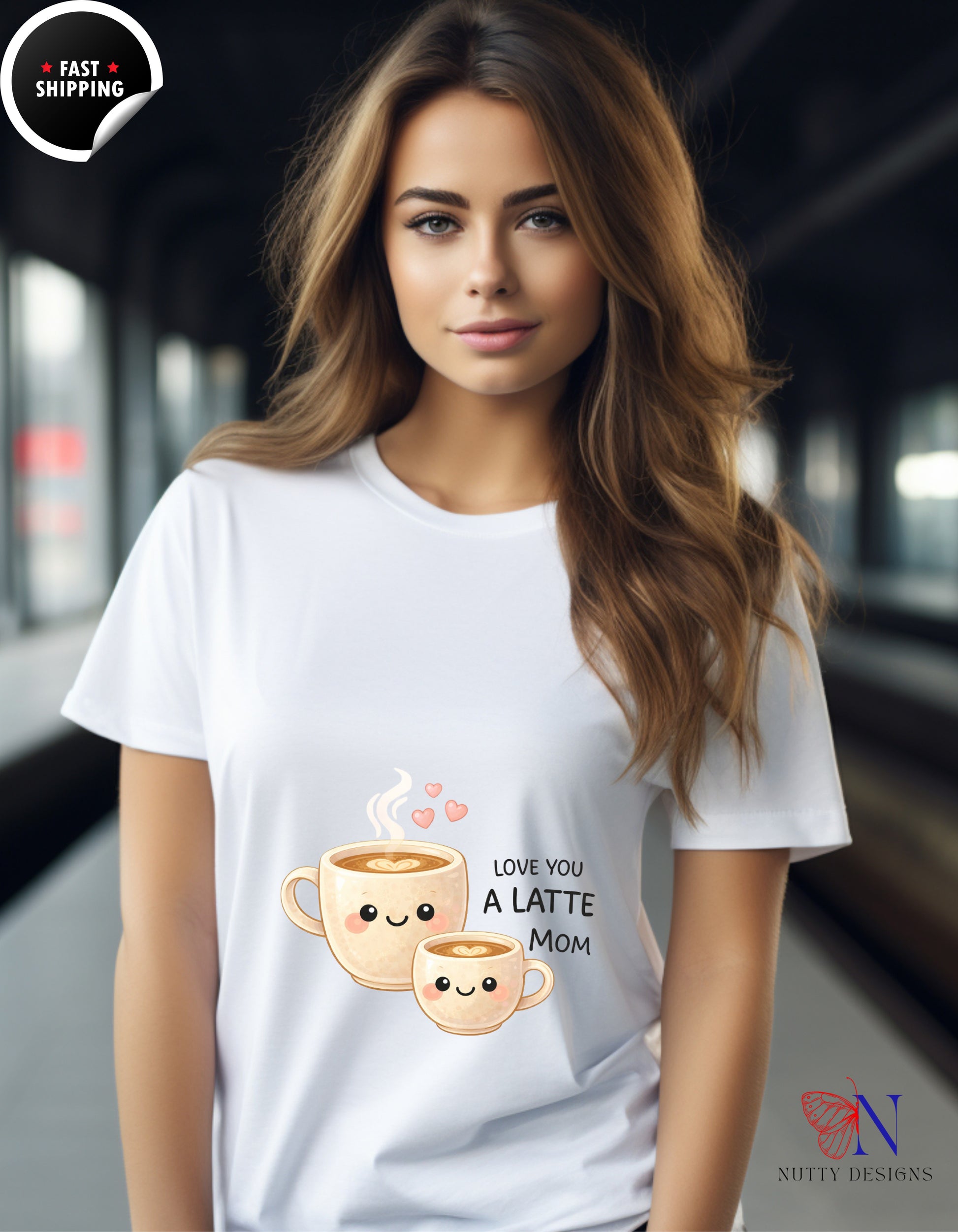 Love You A Latte Mom Coffee t-shirt lifestyle mockup - Mother's Day gift