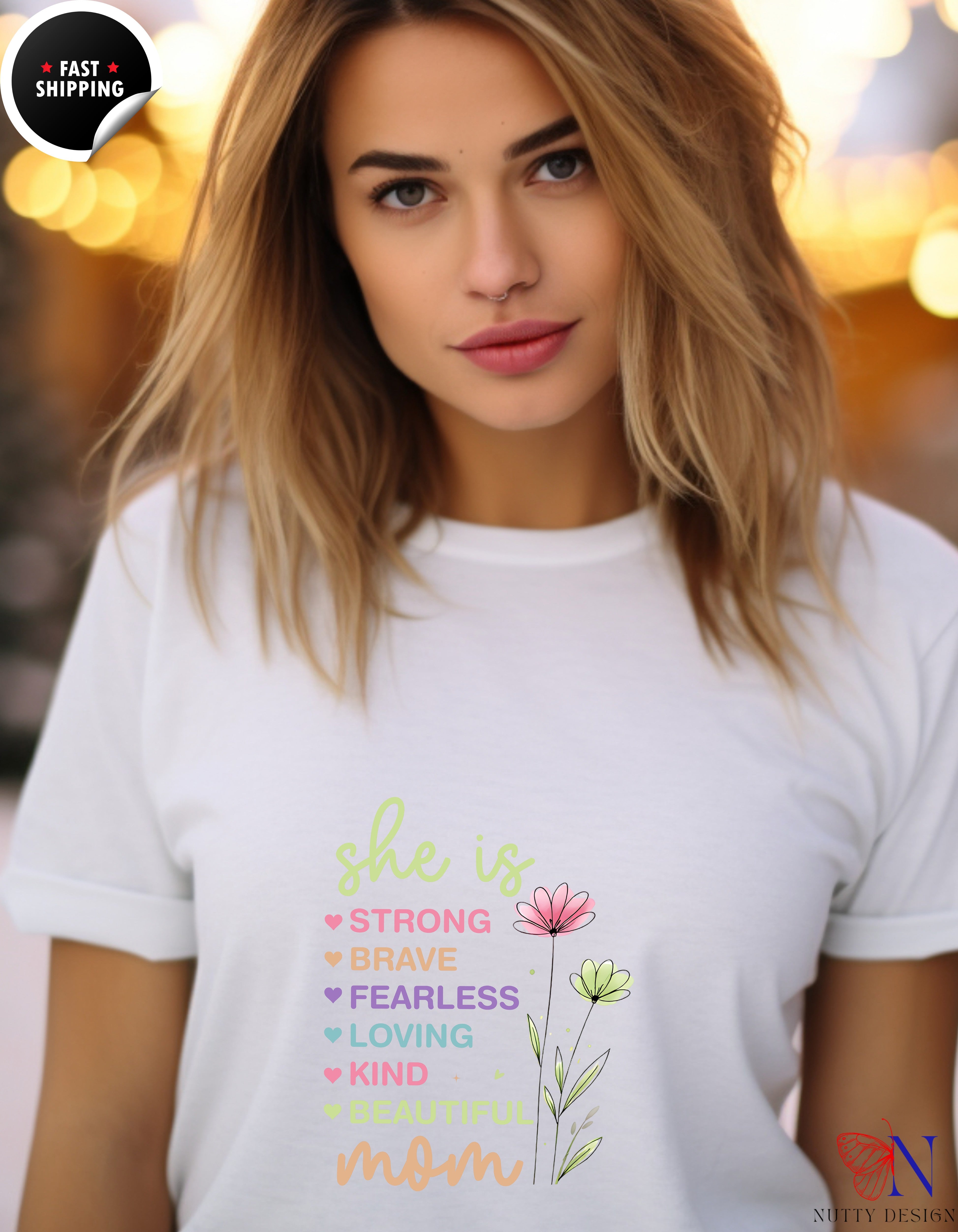 She Is Strong Mom Wildflower Garden t-shirt lifestyle mockup - Mother's Day gift