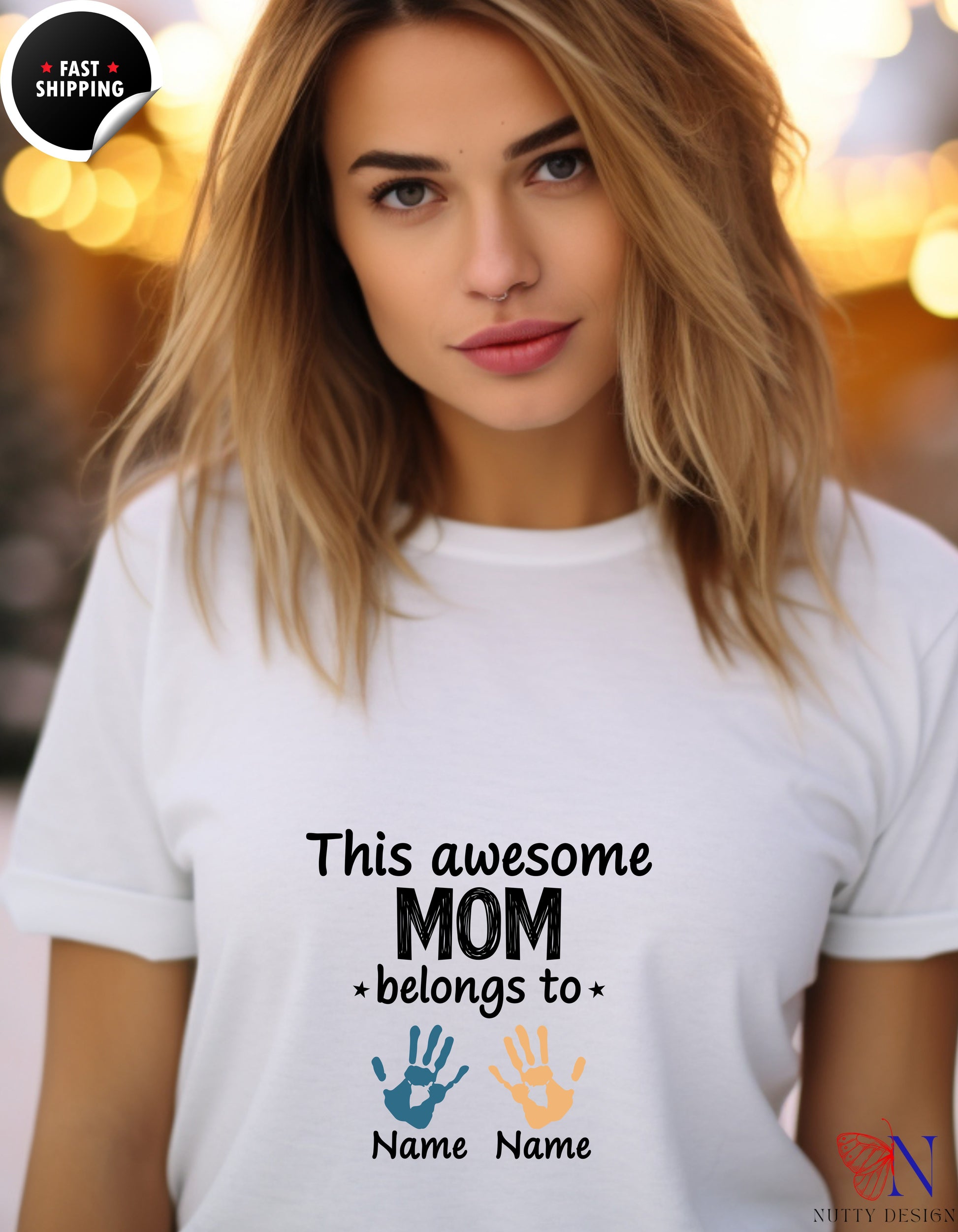 This Awesome Mom Belongs To Personalized 2 Names t-shirt lifestyle mockup - Mother's Day gift