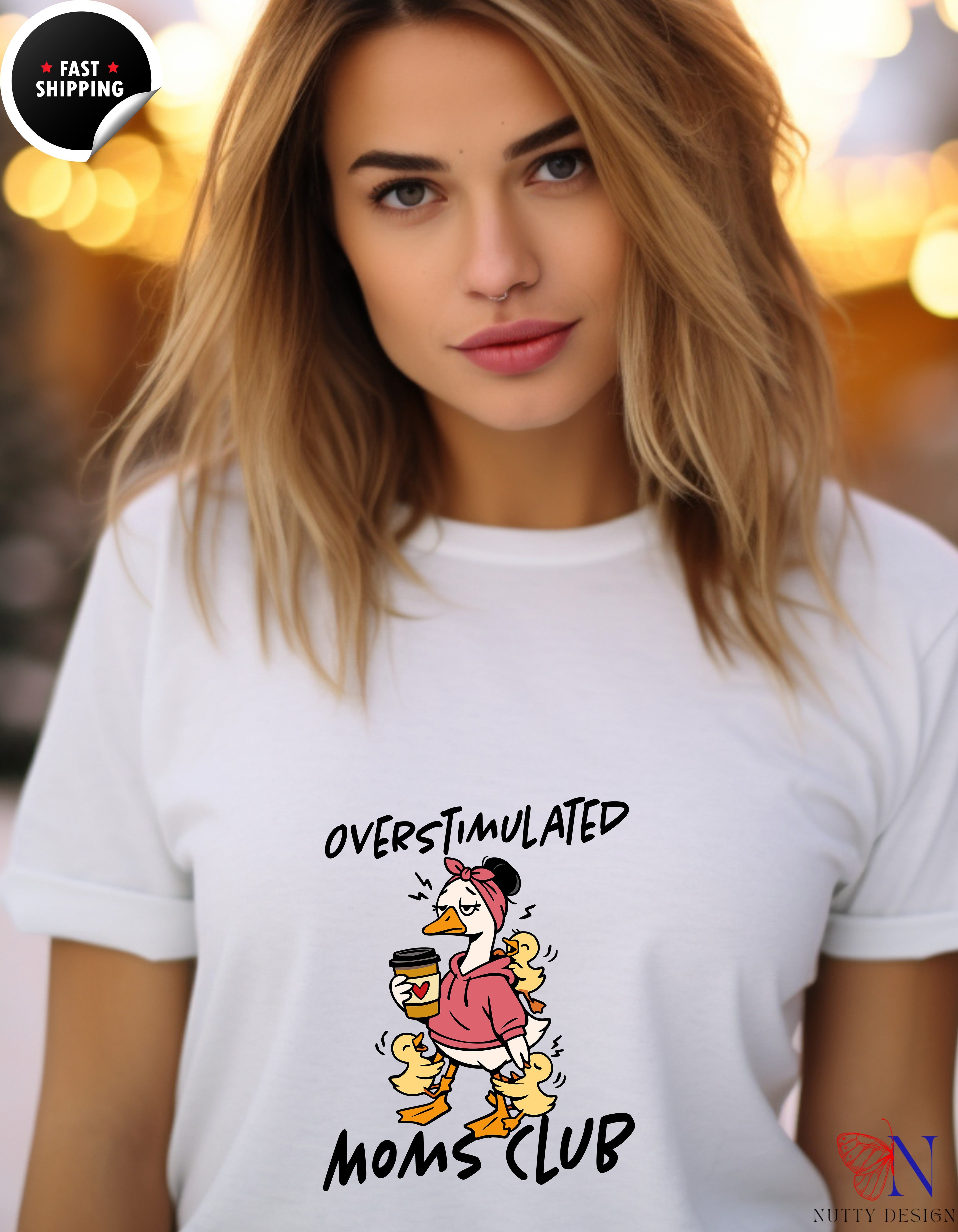 Overstimulated Moms Club Mama Goose t-shirt lifestyle mockup - Mother's Day gift