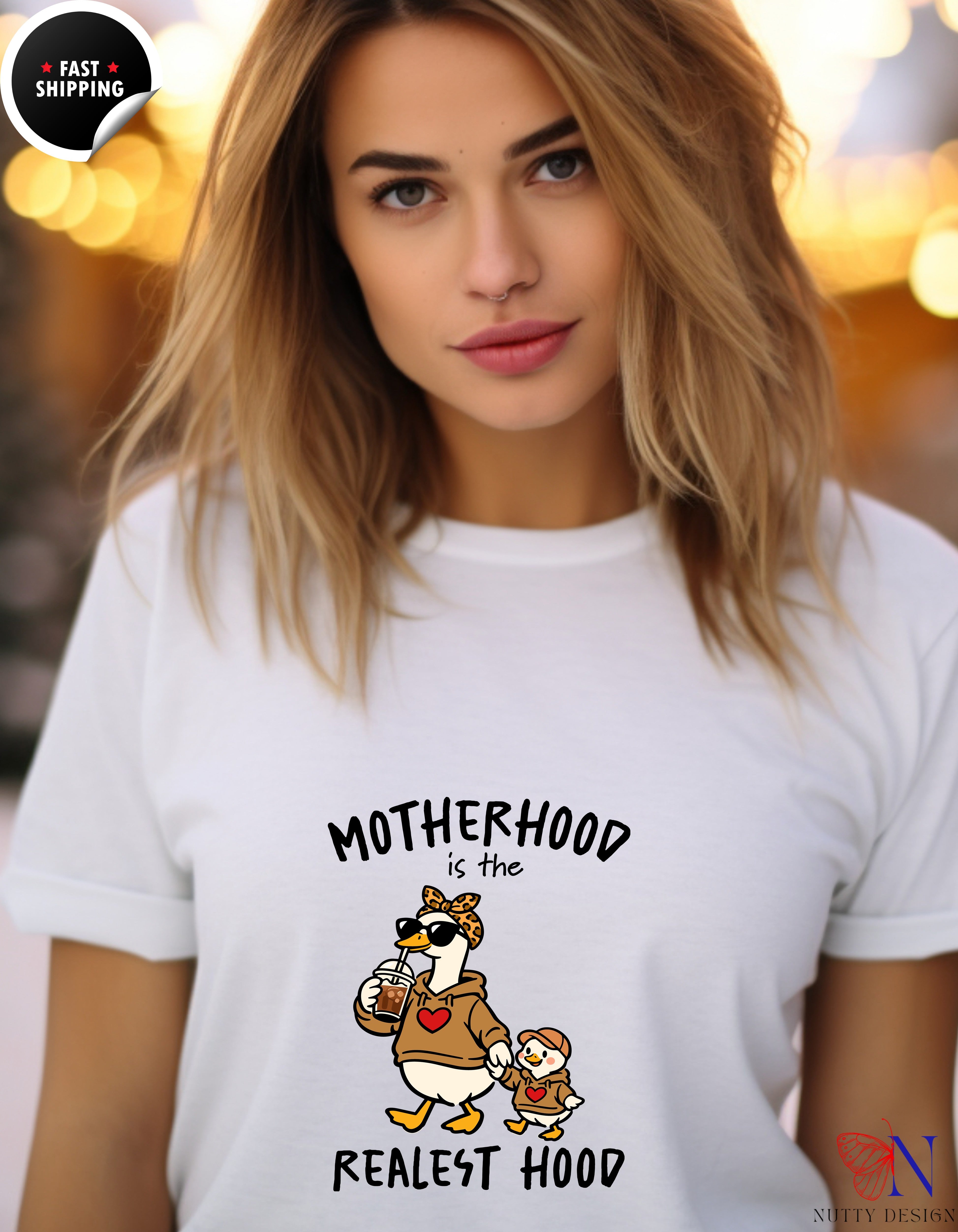 Motherhood Is The Realest Hood Mom Goose t-shirt lifestyle mockup - Mother's Day gift