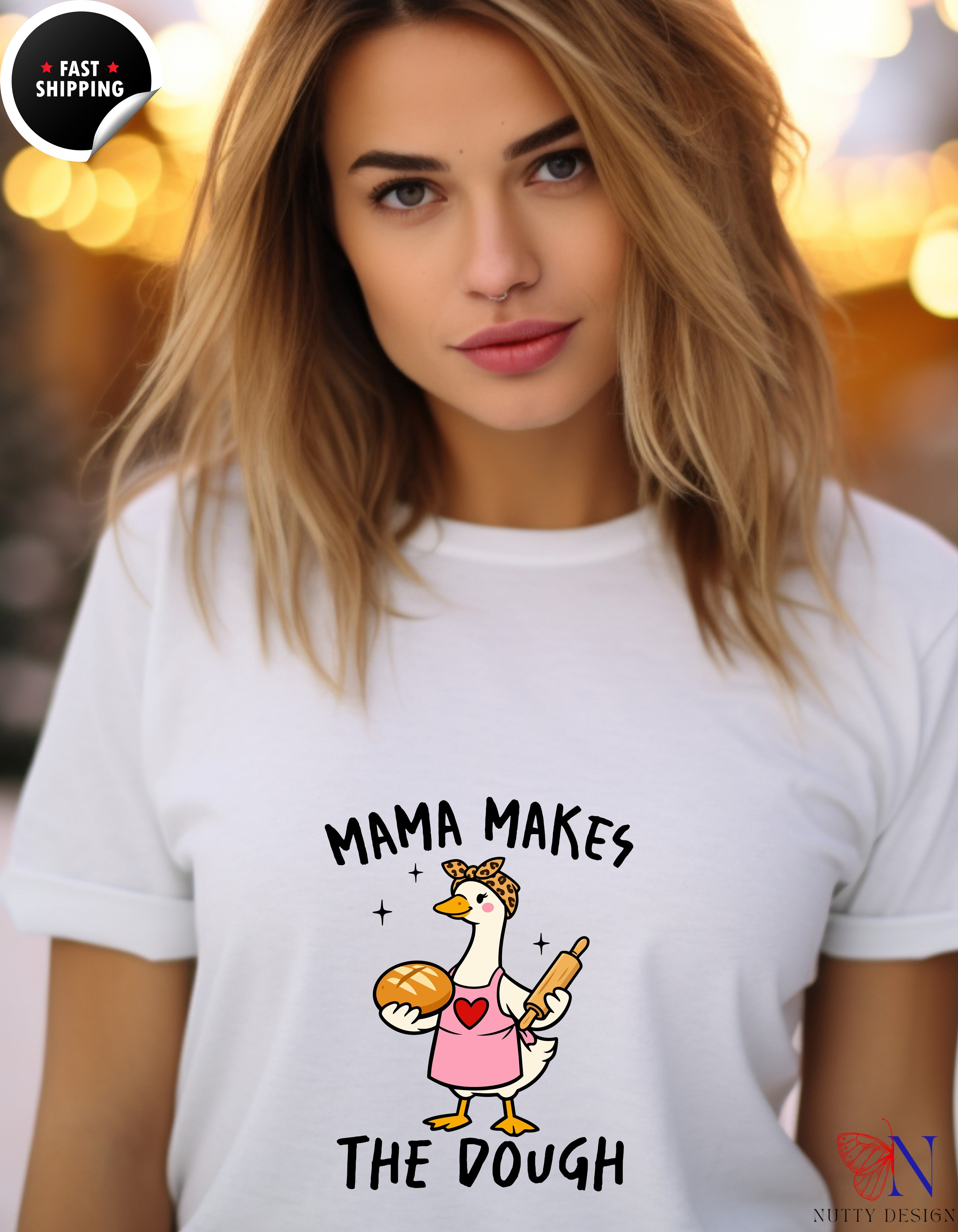 Mama Makes The Dough Funny Mom Goose t-shirt lifestyle mockup - Mother's Day gift