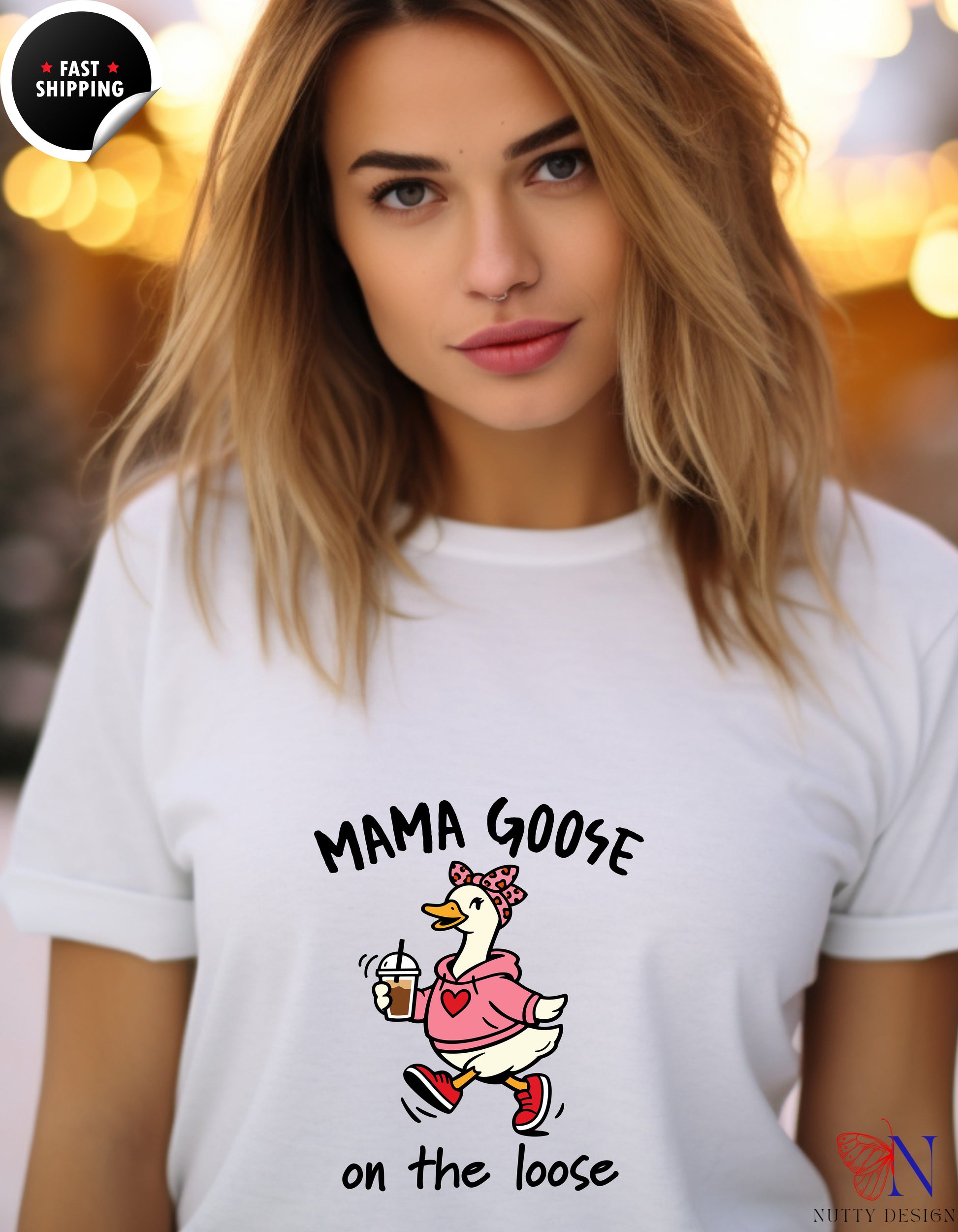 Mama Goose On The Loose t-shirt lifestyle mockup - Mother's Day gift