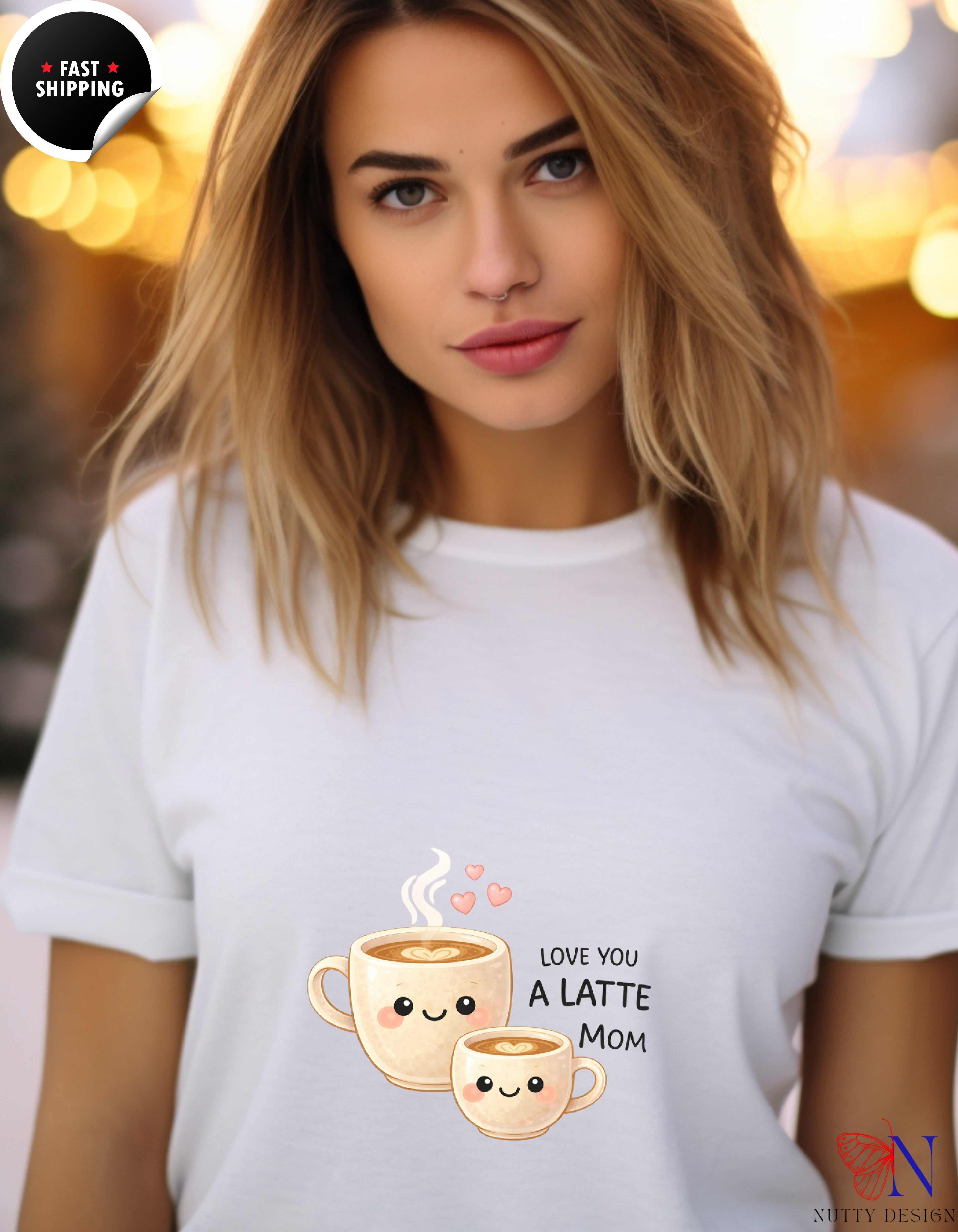 Love You A Latte Mom Coffee t-shirt lifestyle mockup - Mother's Day gift