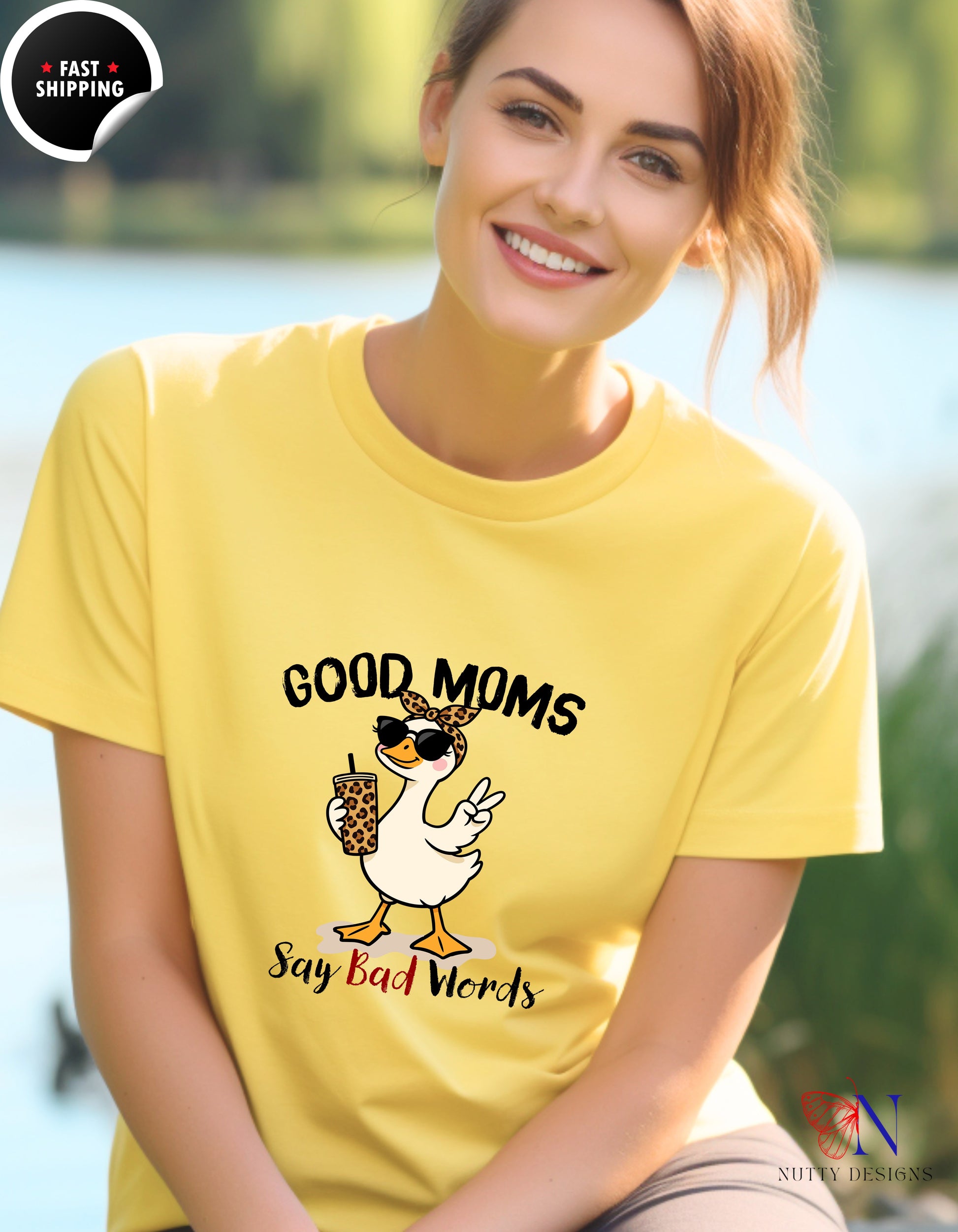 Good Moms Say Bad Words Funny Mom Goose t-shirt lifestyle mockup - Mother's Day gift
