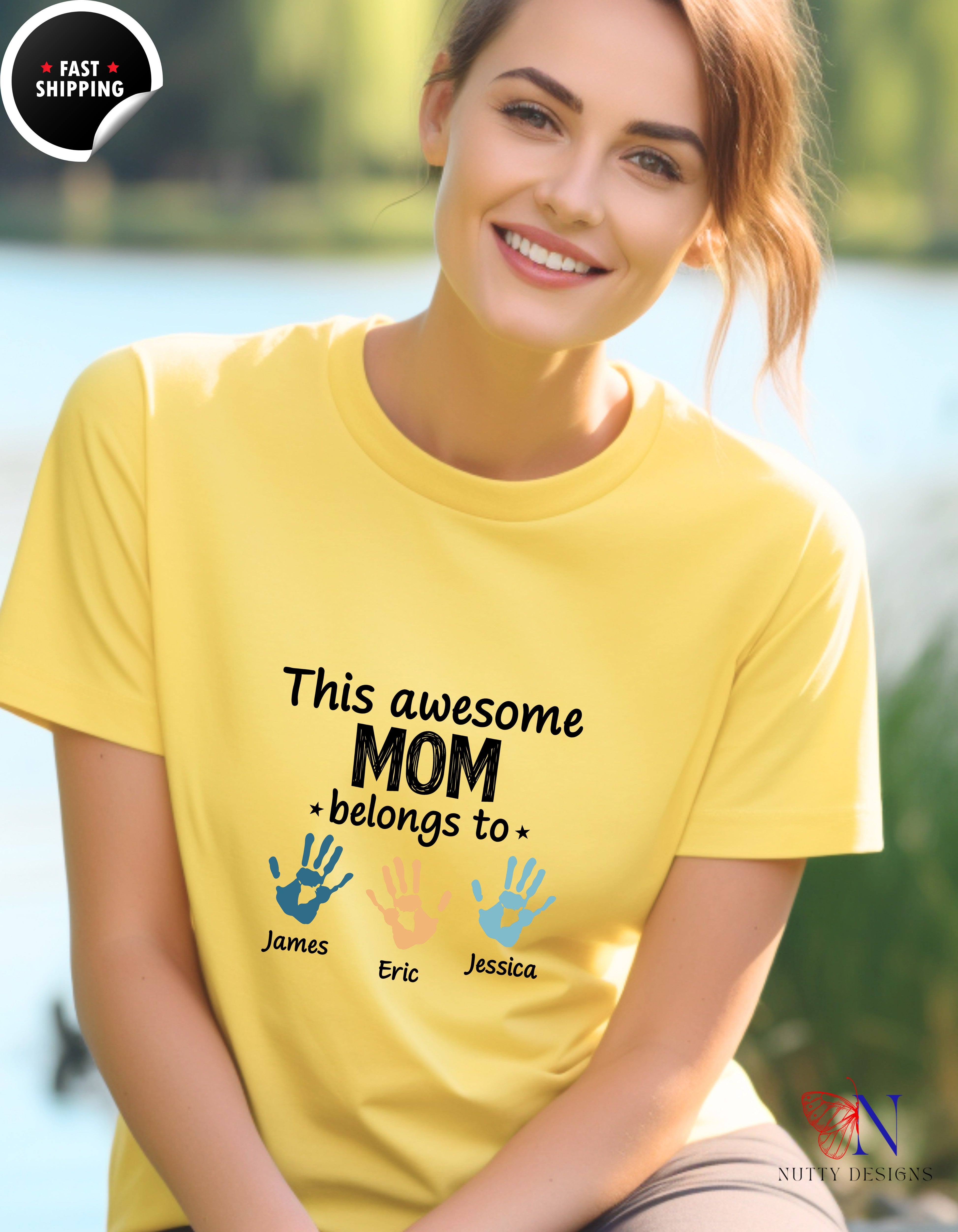 This Awesome Mom Belongs To Personalized 3 Names t-shirt lifestyle mockup - Mother's Day gift