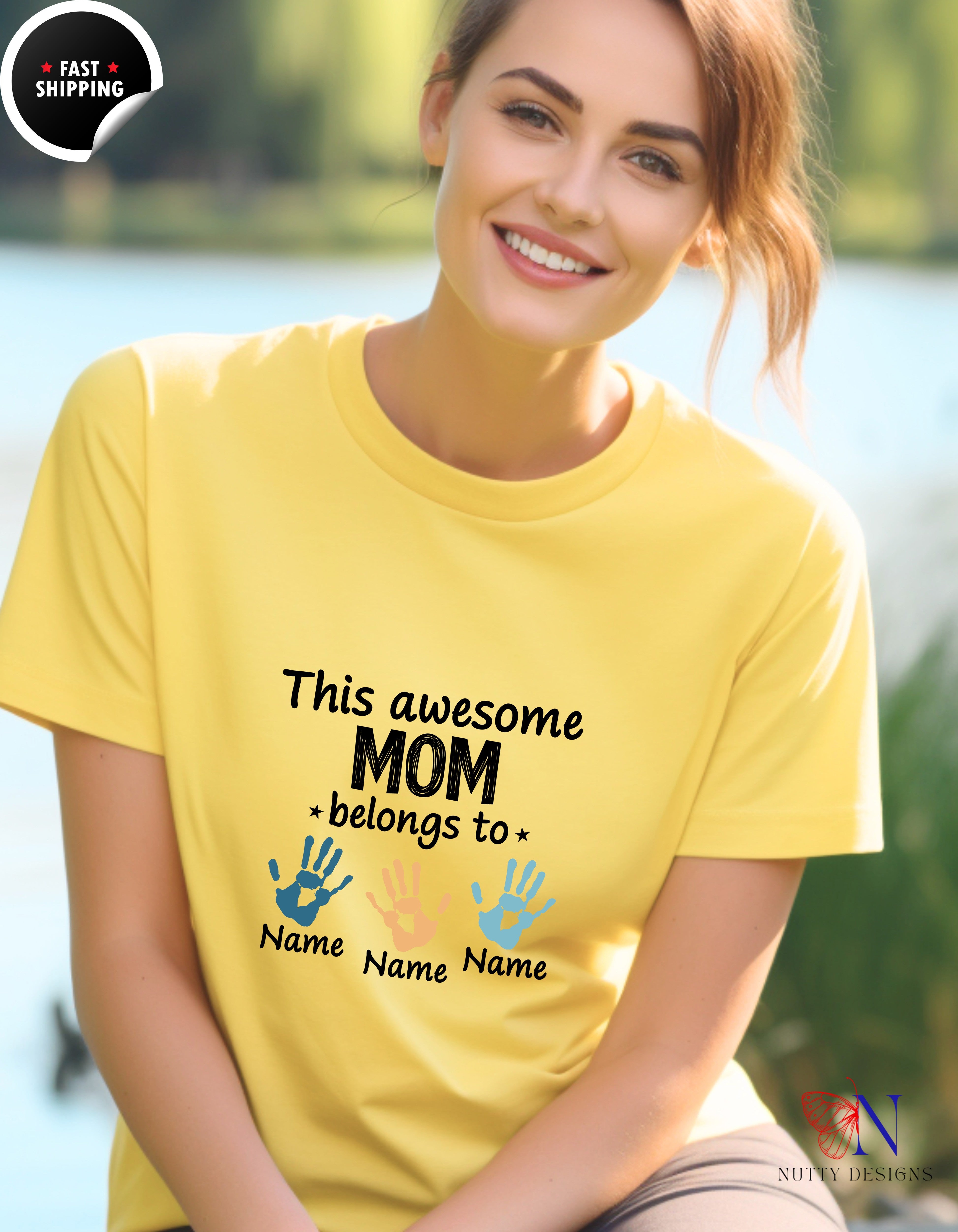 This Awesome Mom Belongs To Personalized 3 Names t-shirt lifestyle mockup - Mother's Day gift