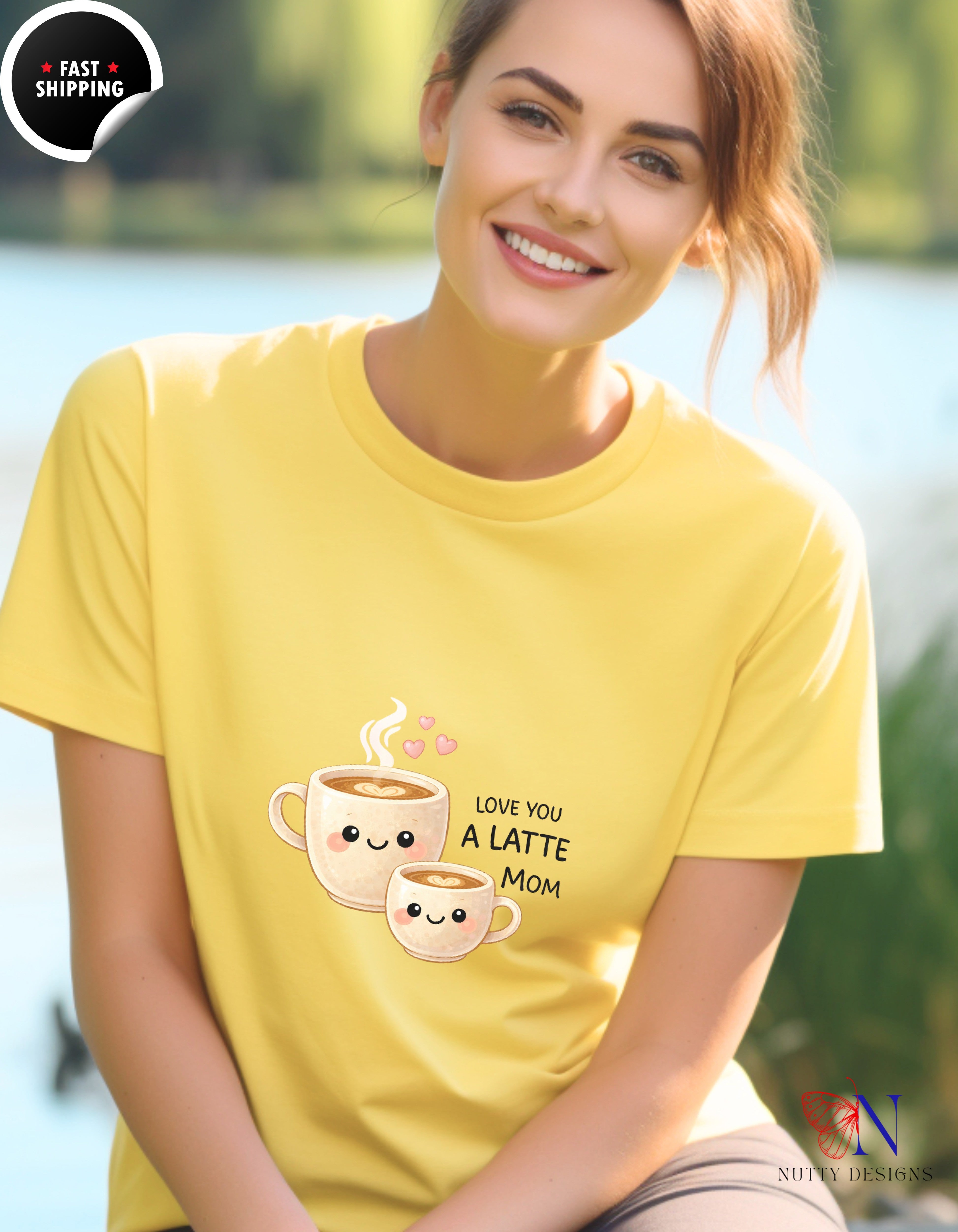 Love You A Latte Mom Coffee t-shirt lifestyle mockup - Mother's Day gift