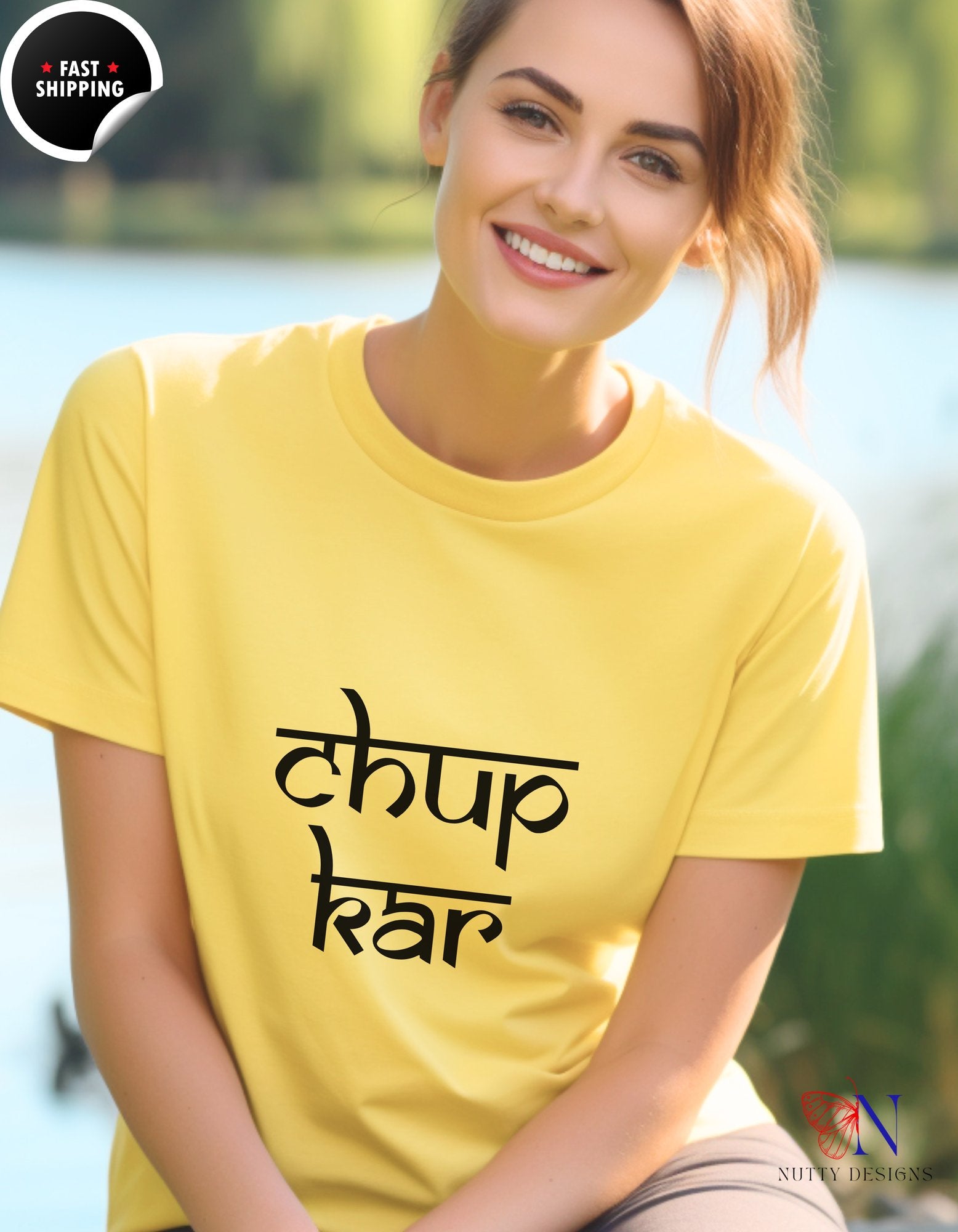 Chup Kar Desi Funny Tshirt | T-Shirt - Tees_Yellow W