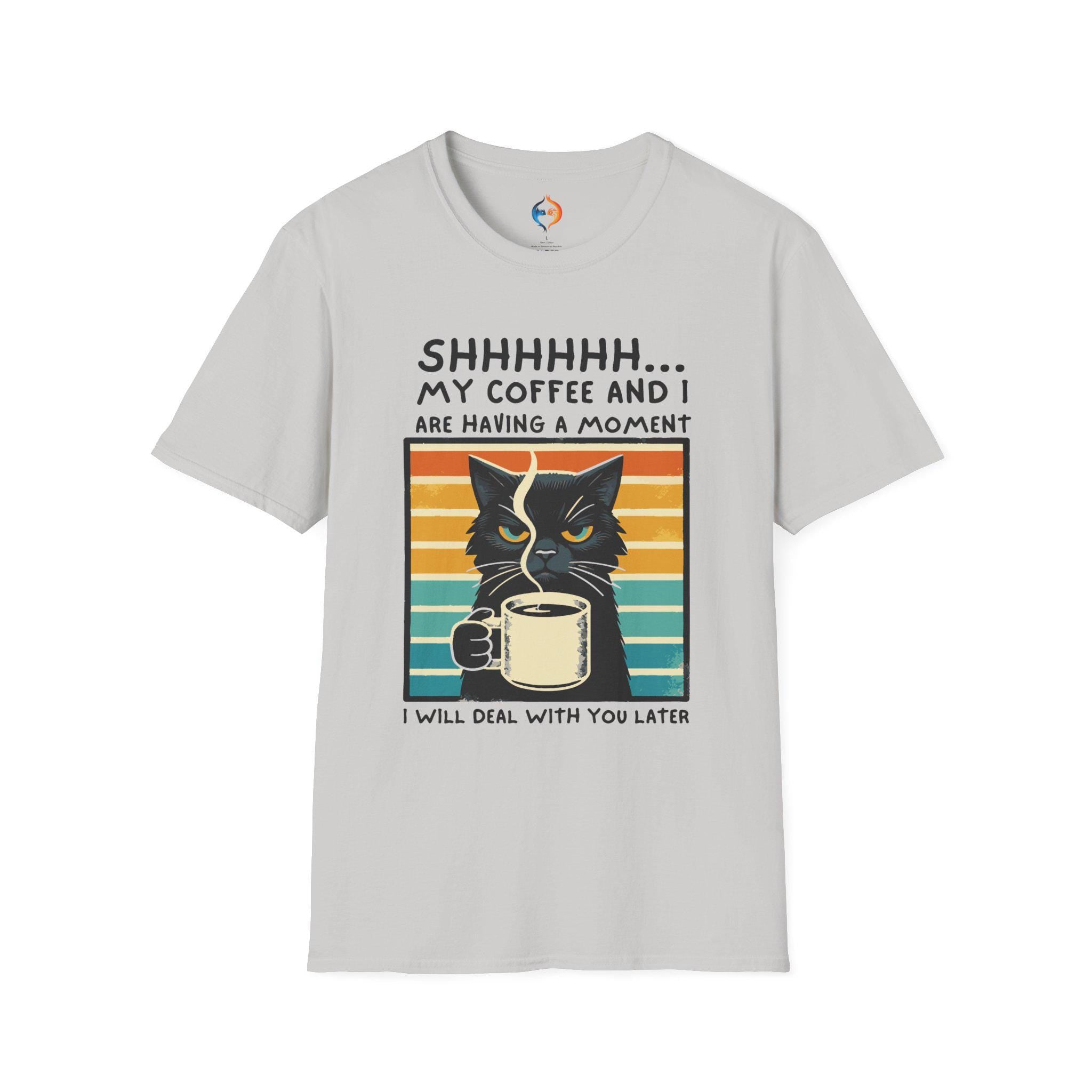 Funny Cat Lover Tee, Shhhh My Coffee and I Are Having a Moment T-Shirt | Coffee Lover Gift