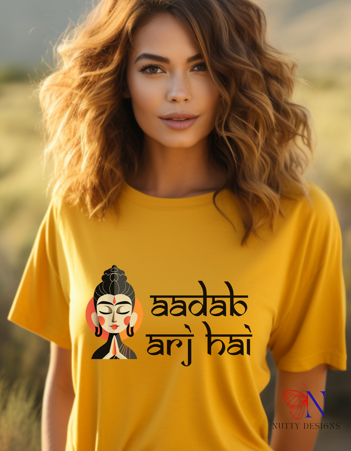 Aadab Arj Hai graphic T-shirt in yellow