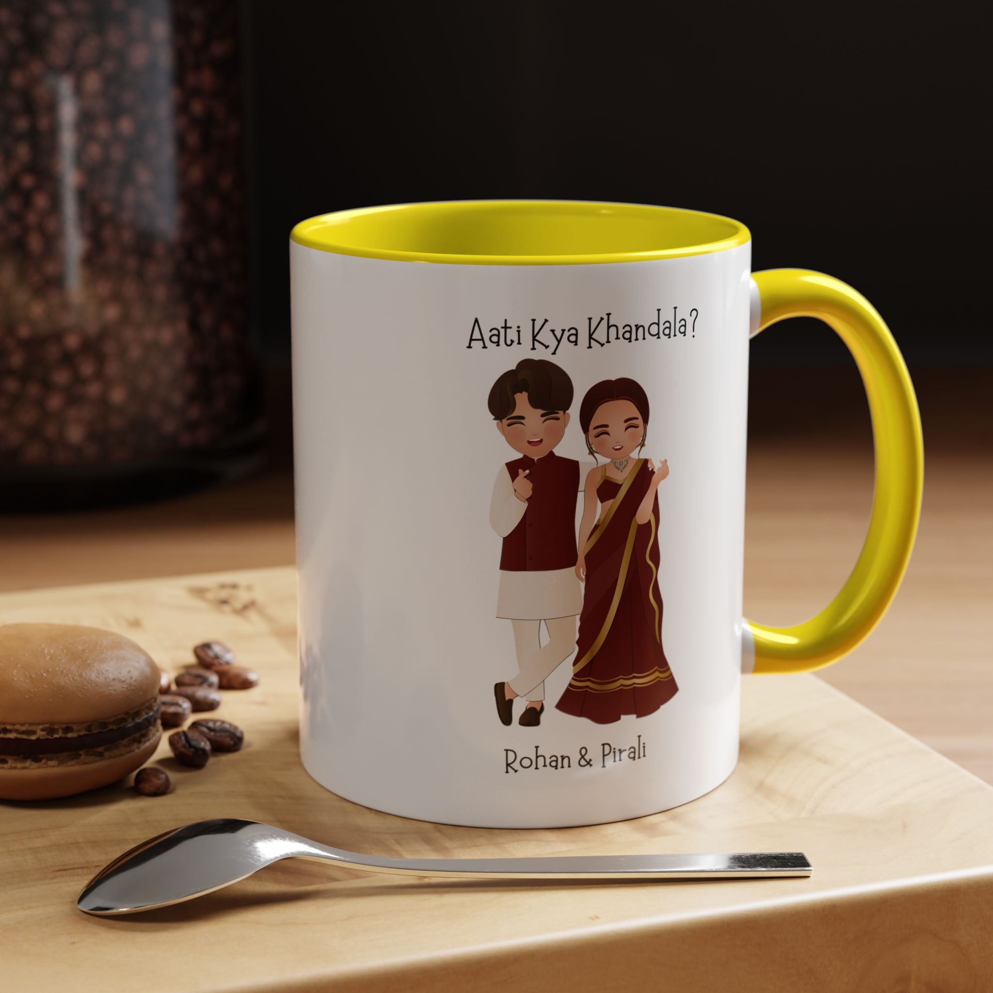 Aati Kya Khandala Bollywood Accent Personalized Funny Romantic Coffee Mug, Desi Anniversary Wedding Valentines Custom Couples Gift Cup