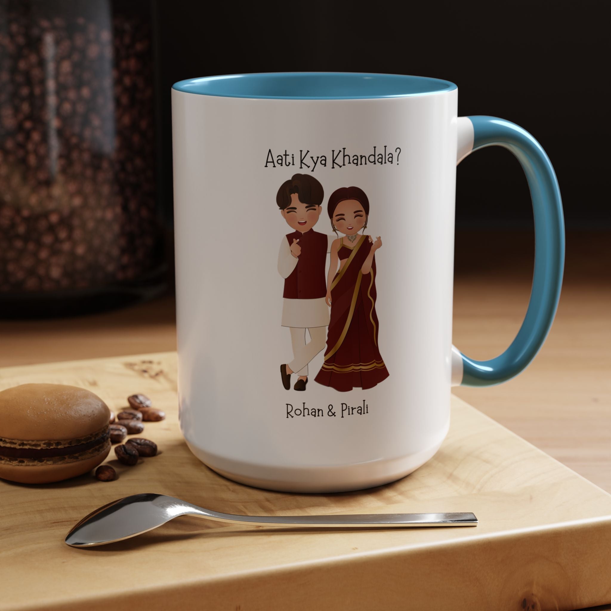 Aati Kya Khandala Bollywood Accent Personalized Funny Romantic Coffee Mug, Desi Anniversary Wedding Valentines Custom Couples Gift Cup
