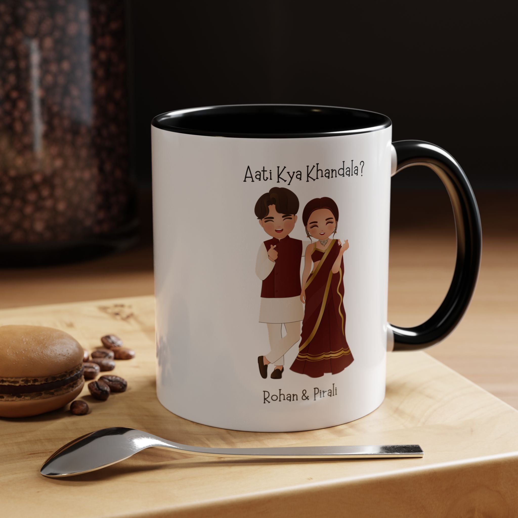 Aati Kya Khandala Bollywood Accent Personalized Funny Romantic Coffee Mug, Desi Anniversary Wedding Valentines Custom Couples Gift Cup