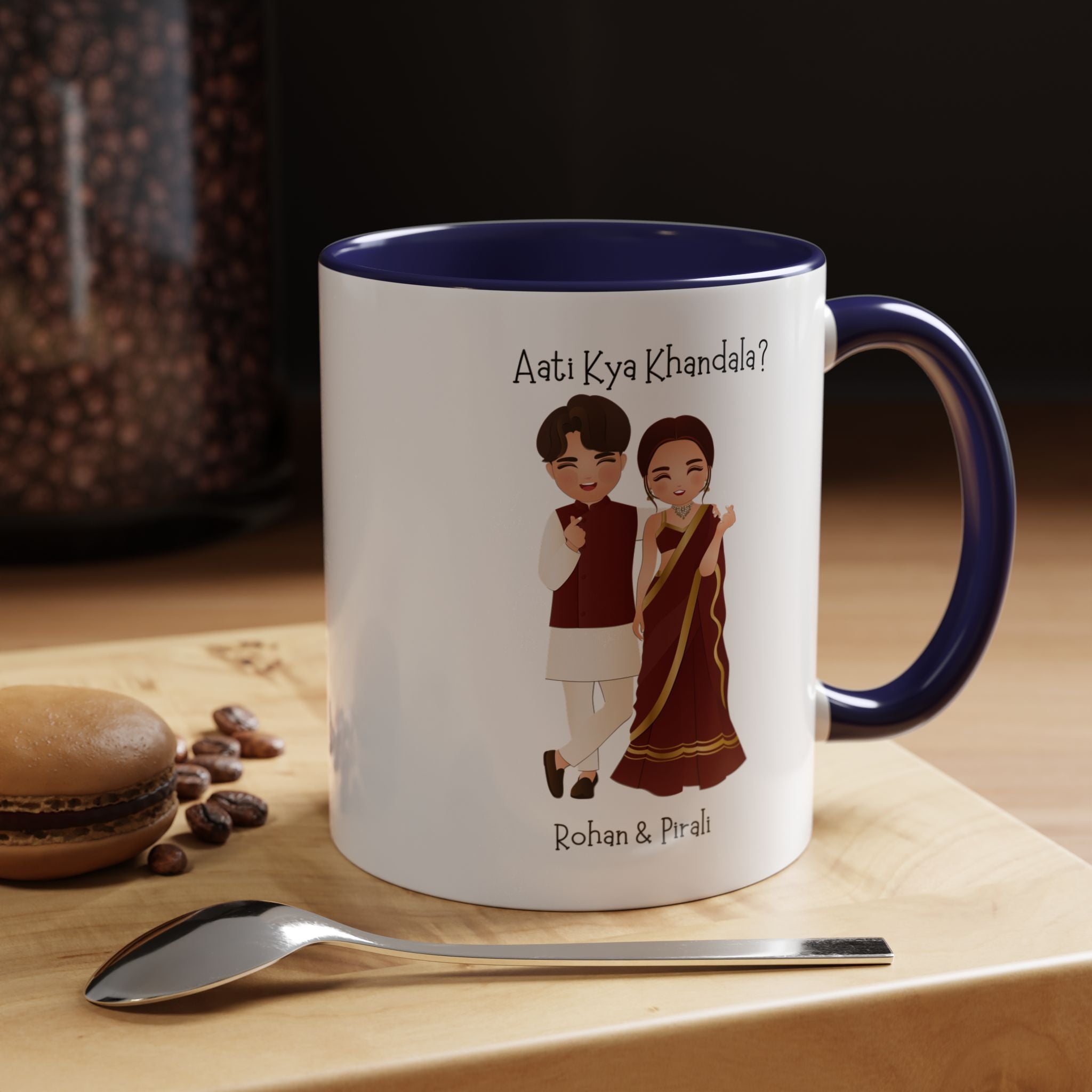 Aati Kya Khandala Bollywood Accent Personalized Funny Romantic Coffee Mug, Desi Anniversary Wedding Valentines Custom Couples Gift Cup