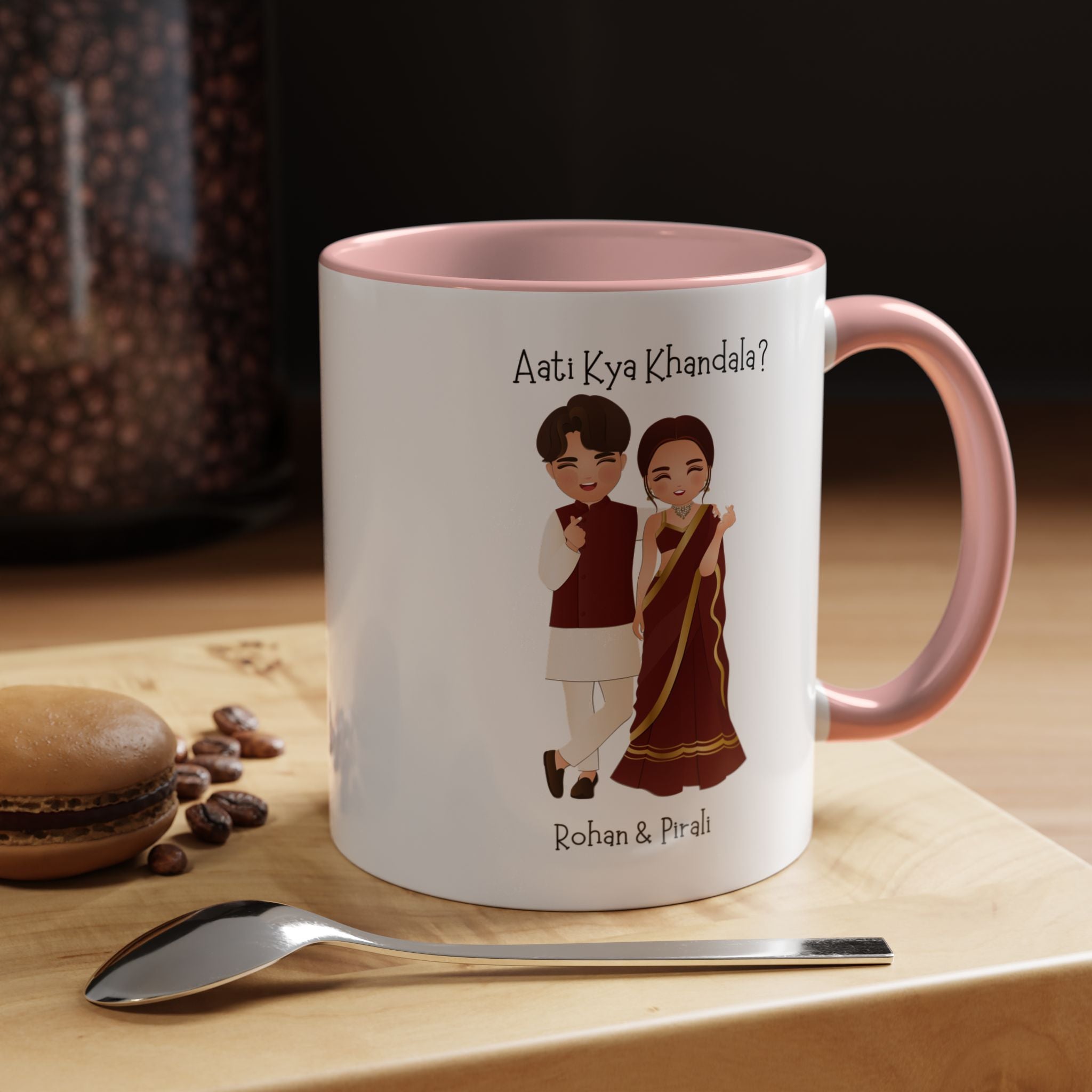 Aati Kya Khandala Bollywood Accent Personalized Funny Romantic Coffee Mug, Desi Anniversary Wedding Valentines Custom Couples Gift Cup