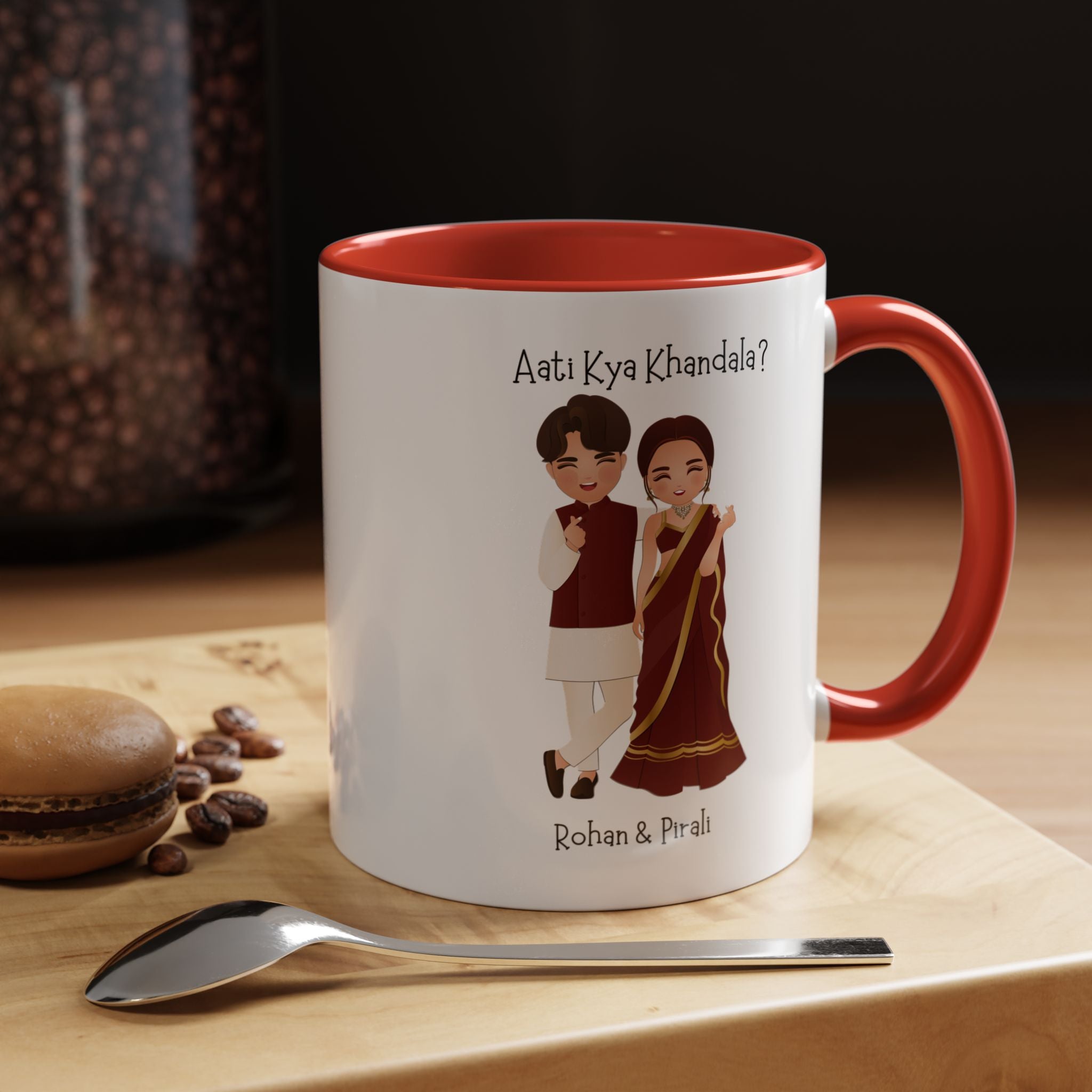 Aati Kya Khandala Bollywood Accent Personalized Funny Romantic Coffee Mug, Desi Anniversary Wedding Valentines Custom Couples Gift Cup